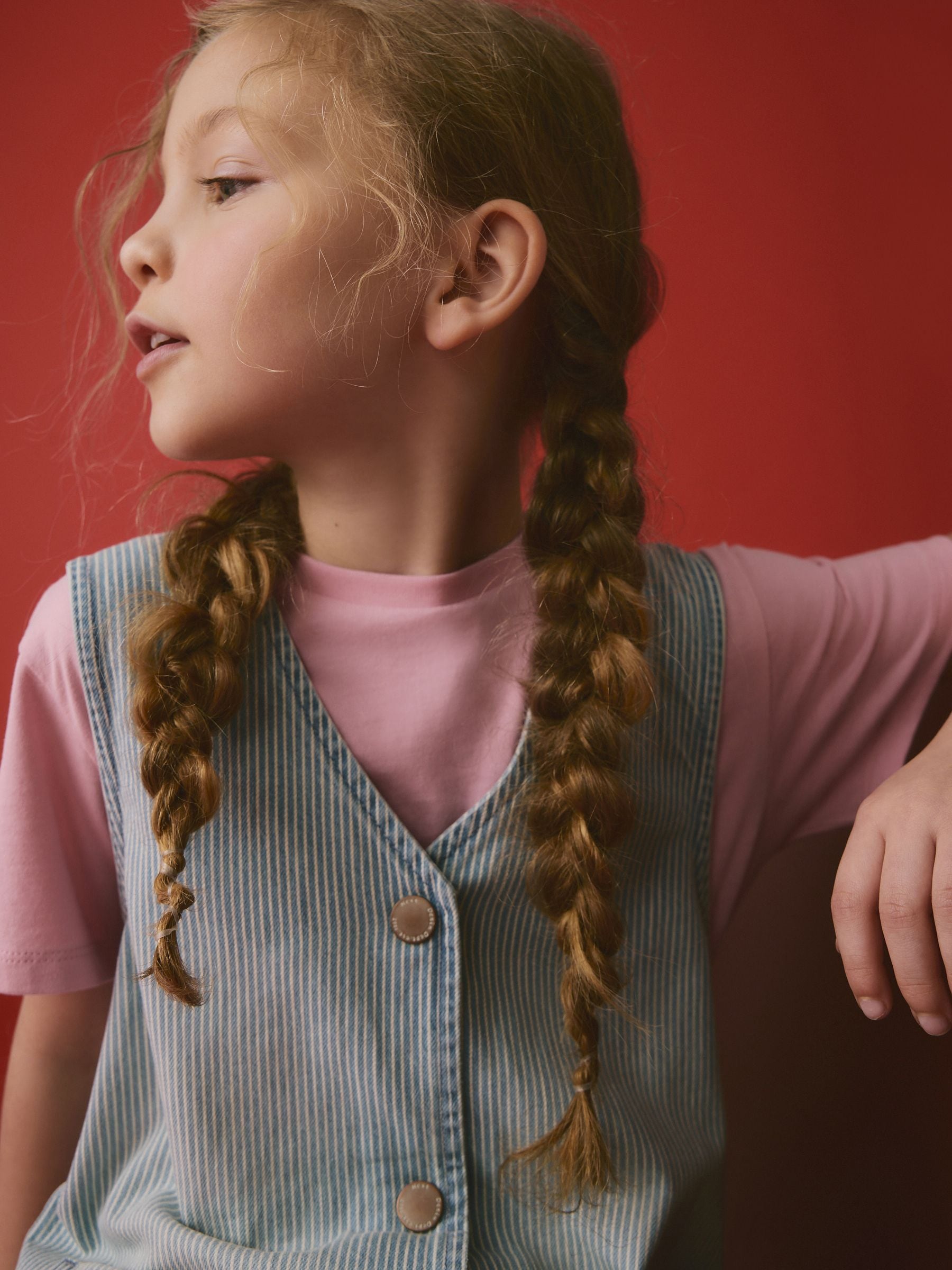 Blue/Pink Denim Pinafore 100% Cotton Dress and T-Shirt Set (3-16yrs)
