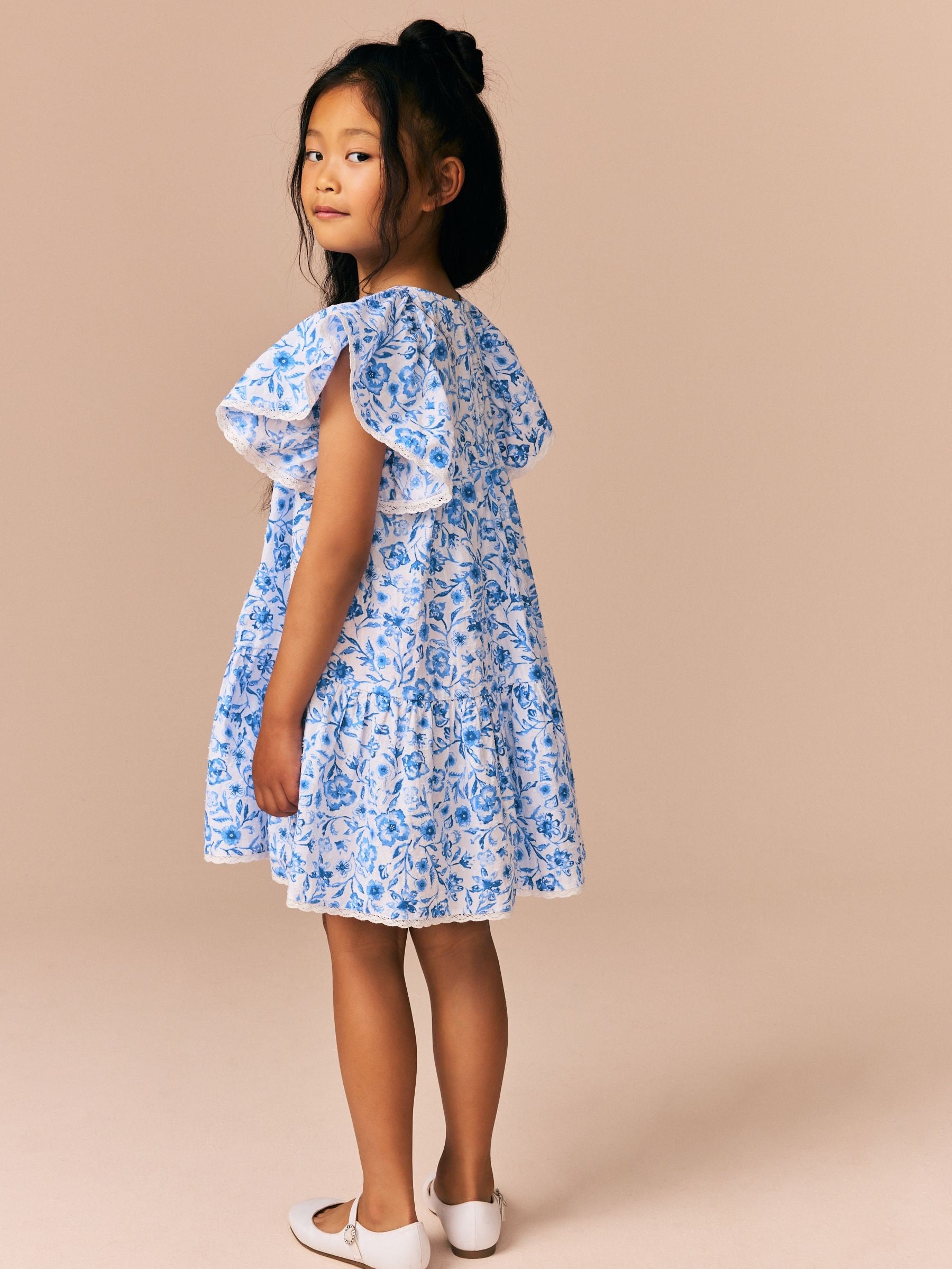 Blue Floral Printed Ruffle Summer Dress (3-16yrs)