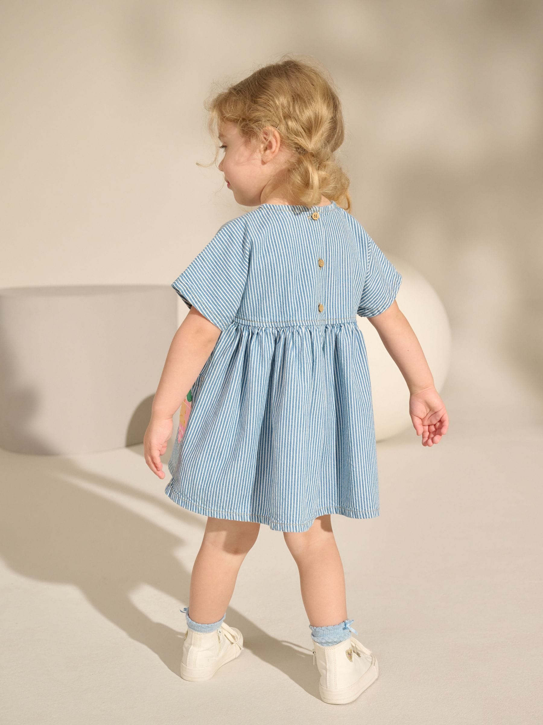 Blue/White Stripe Denim Strawberry Pocket Summer Dress (3mths-8yrs)