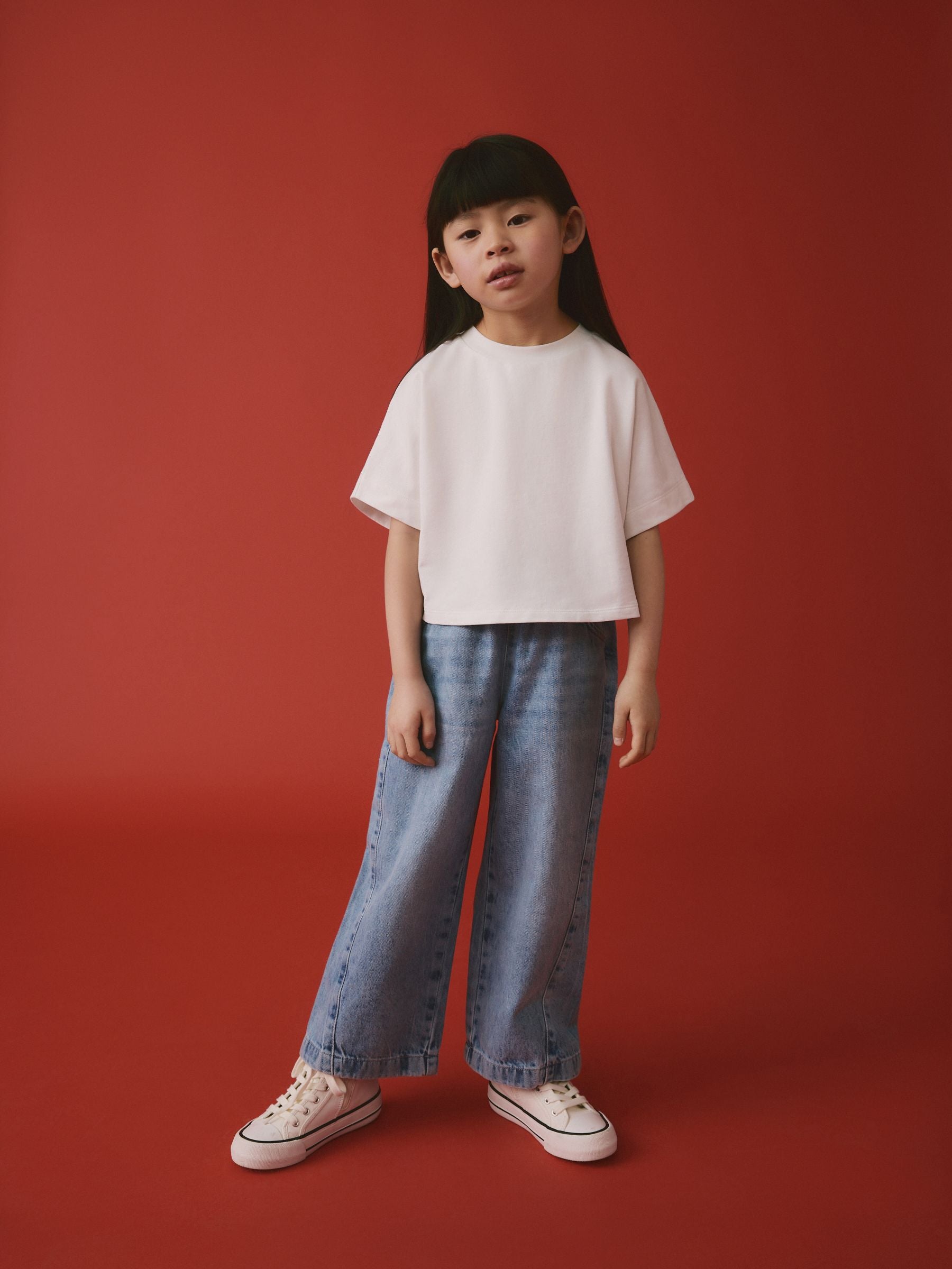 Mid Blue Denim 100% Cotton Pullon Wide Leg Jeans (3-16yrs)