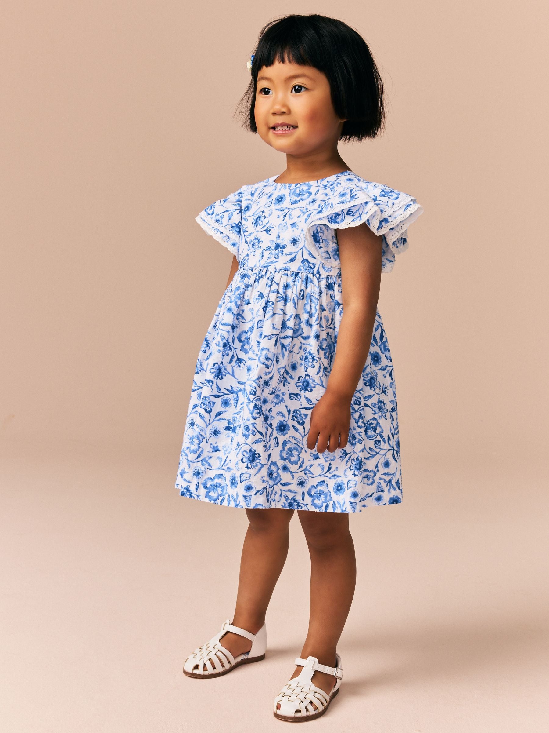 Blue Floral Angel Sleeve Dress (3mths-8yrs)