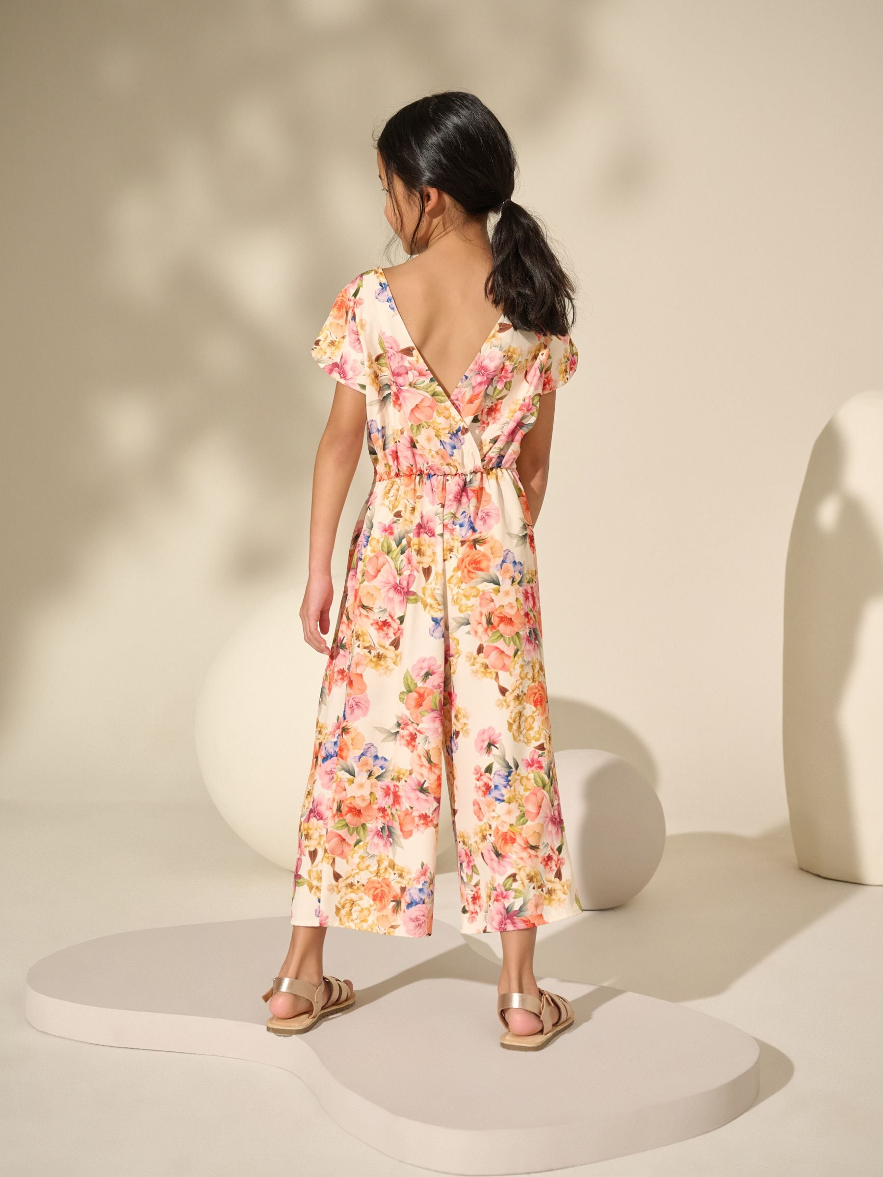 Cream Floral Printed Jumpsuit (3-16yrs)