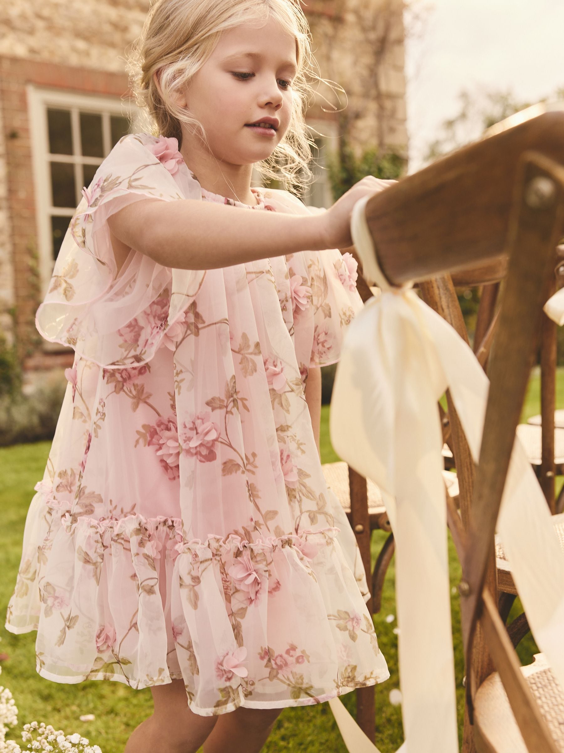 Pink 3D Floral Organza Party Dress (3-16yrs)