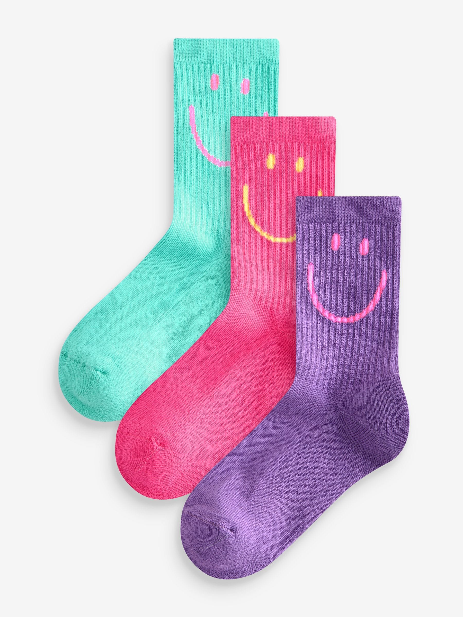 Pink, Purple and Teal Blue Character Regular Length 3 Pack Cotton Rich Cushioned Sole Ankle Socks