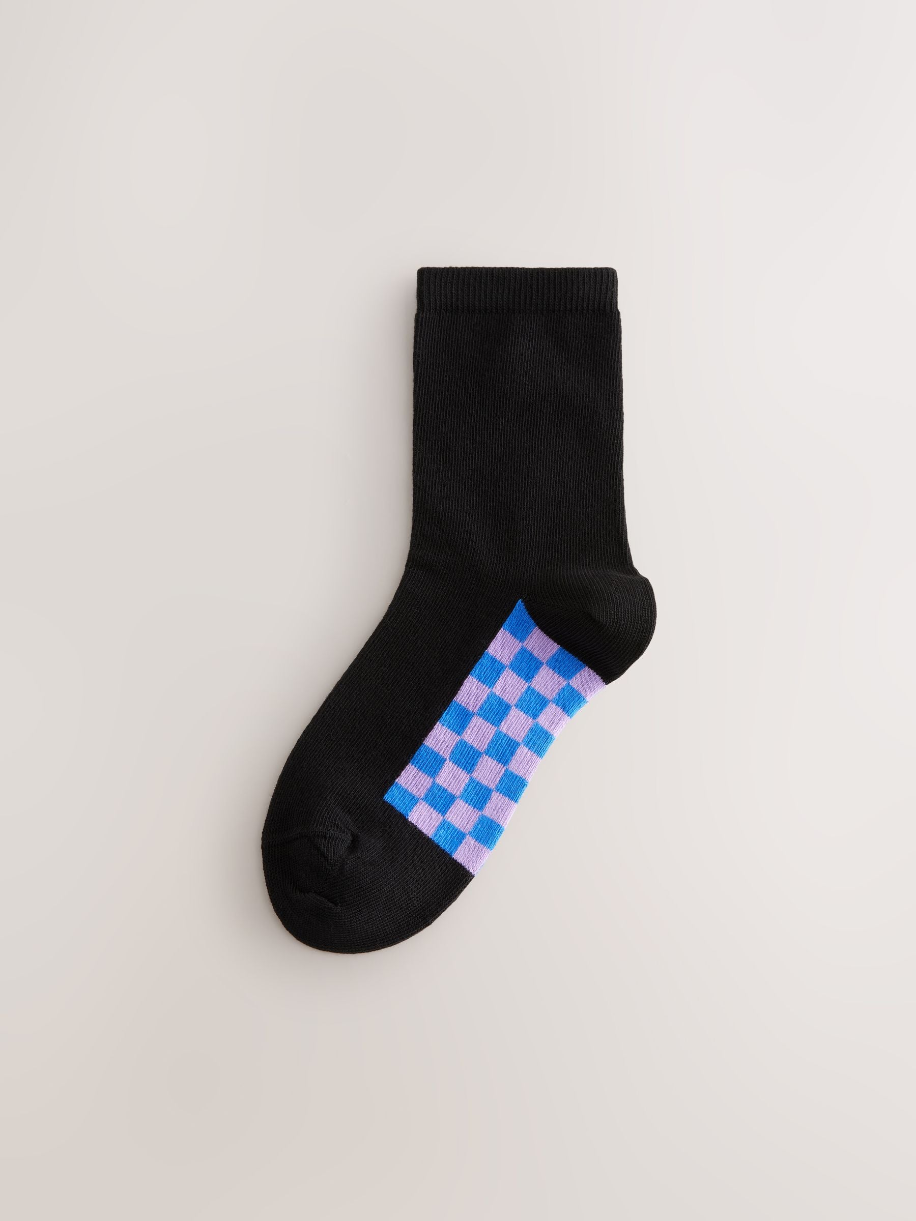 Black Checkerboard 5 Pack Cotton Rich Footbed Ankle School Socks