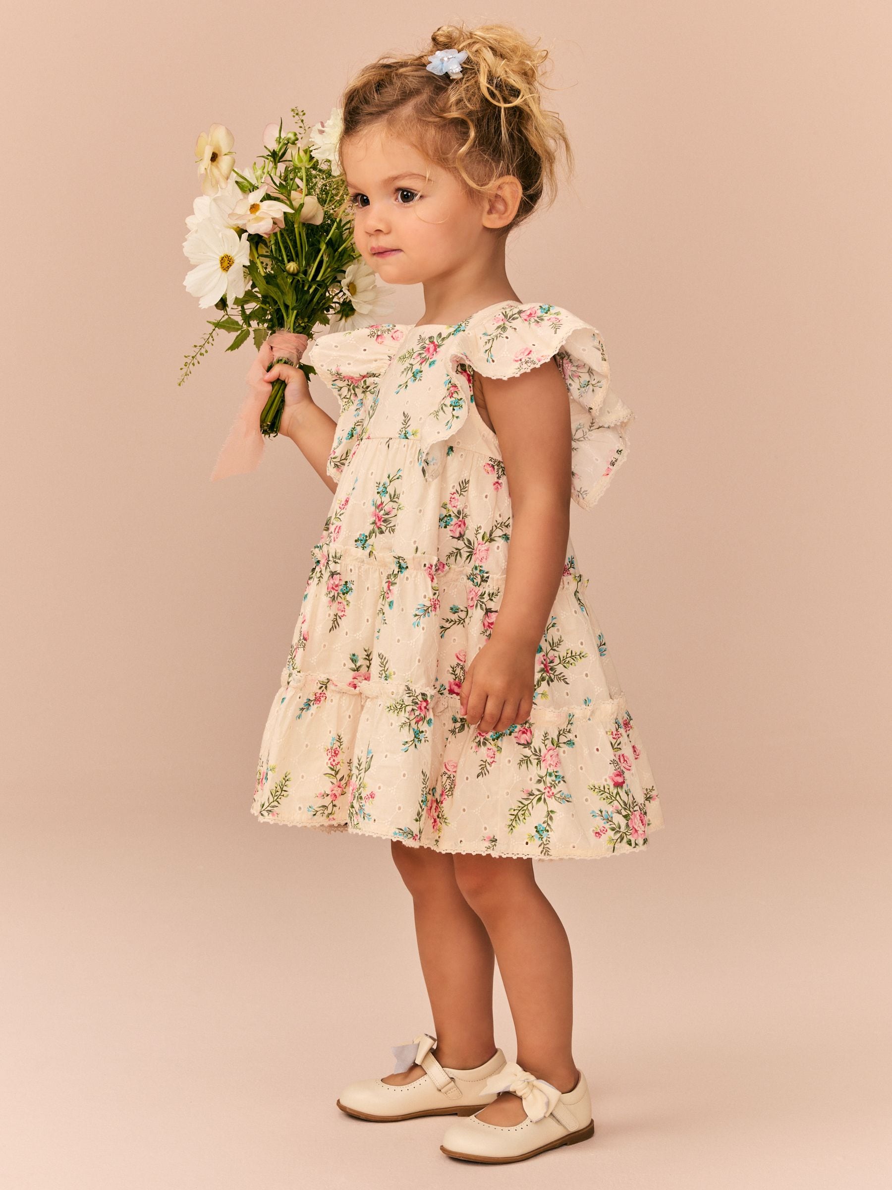 Pink Printed Broderie Dress (3mths-8yrs)