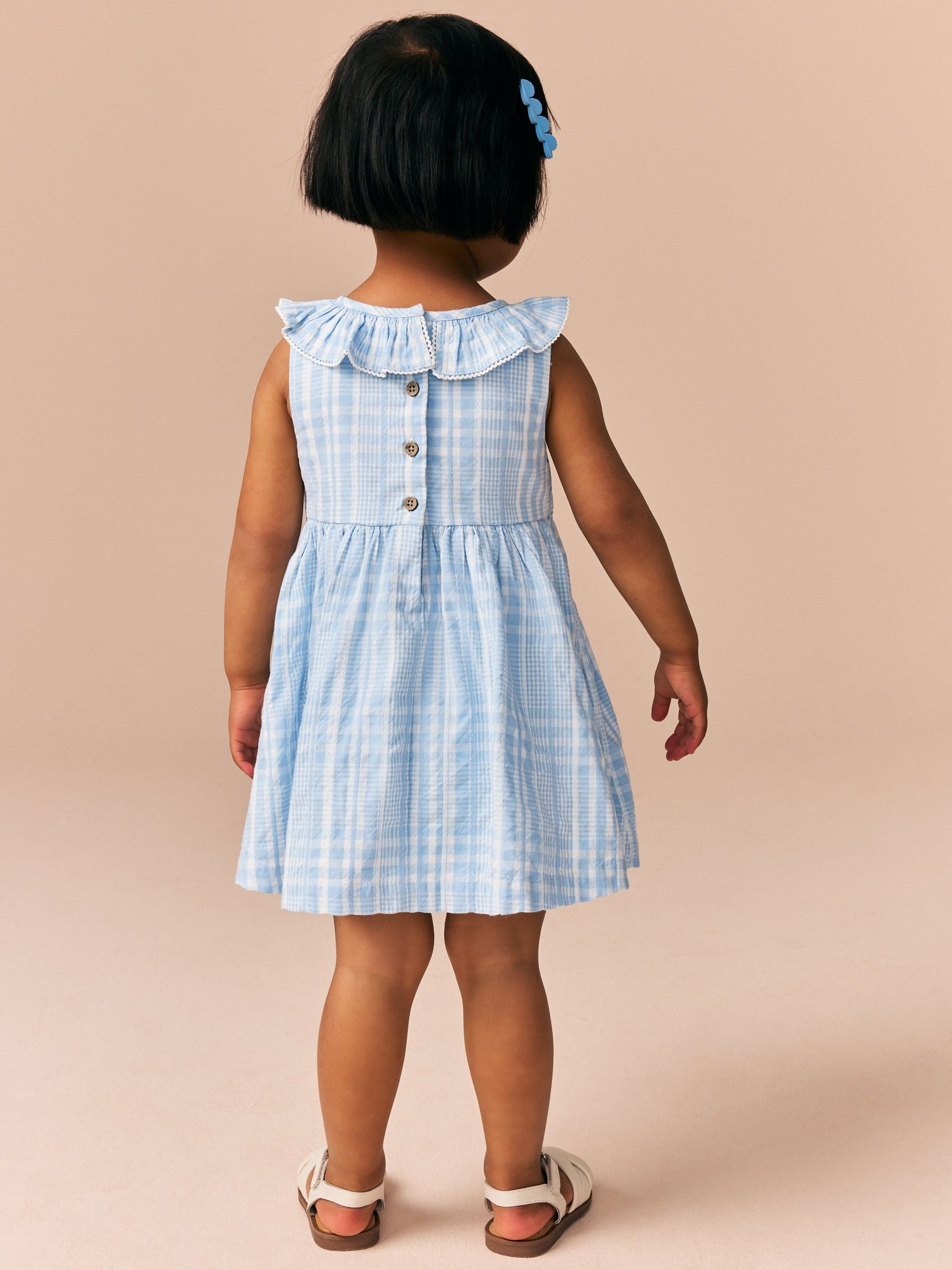 Blue Embroidered Shirred Collar Summer Dress (3mths-8yrs)