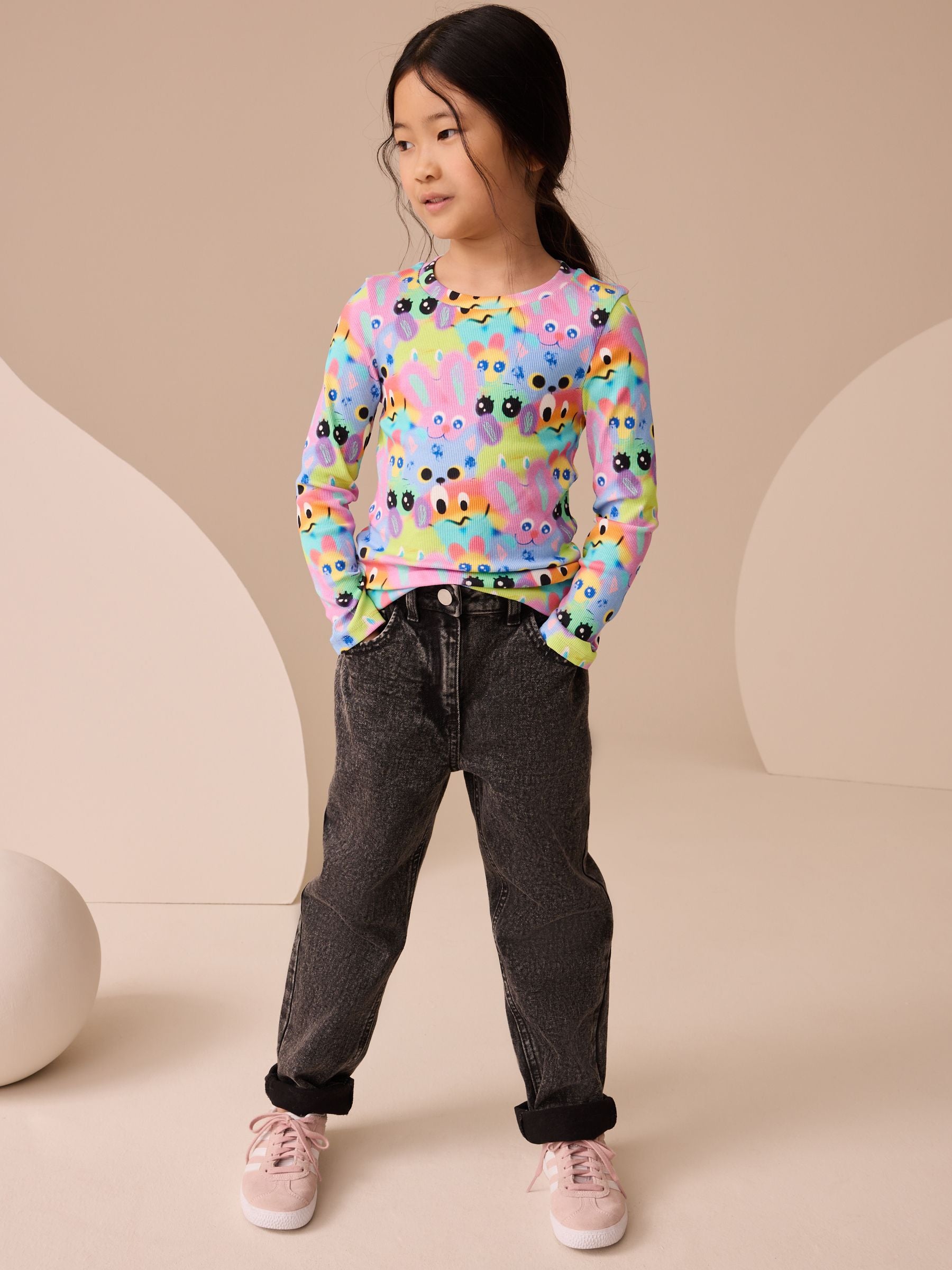 Multi Character Long Sleeve Ribbed Top (3-16yrs)