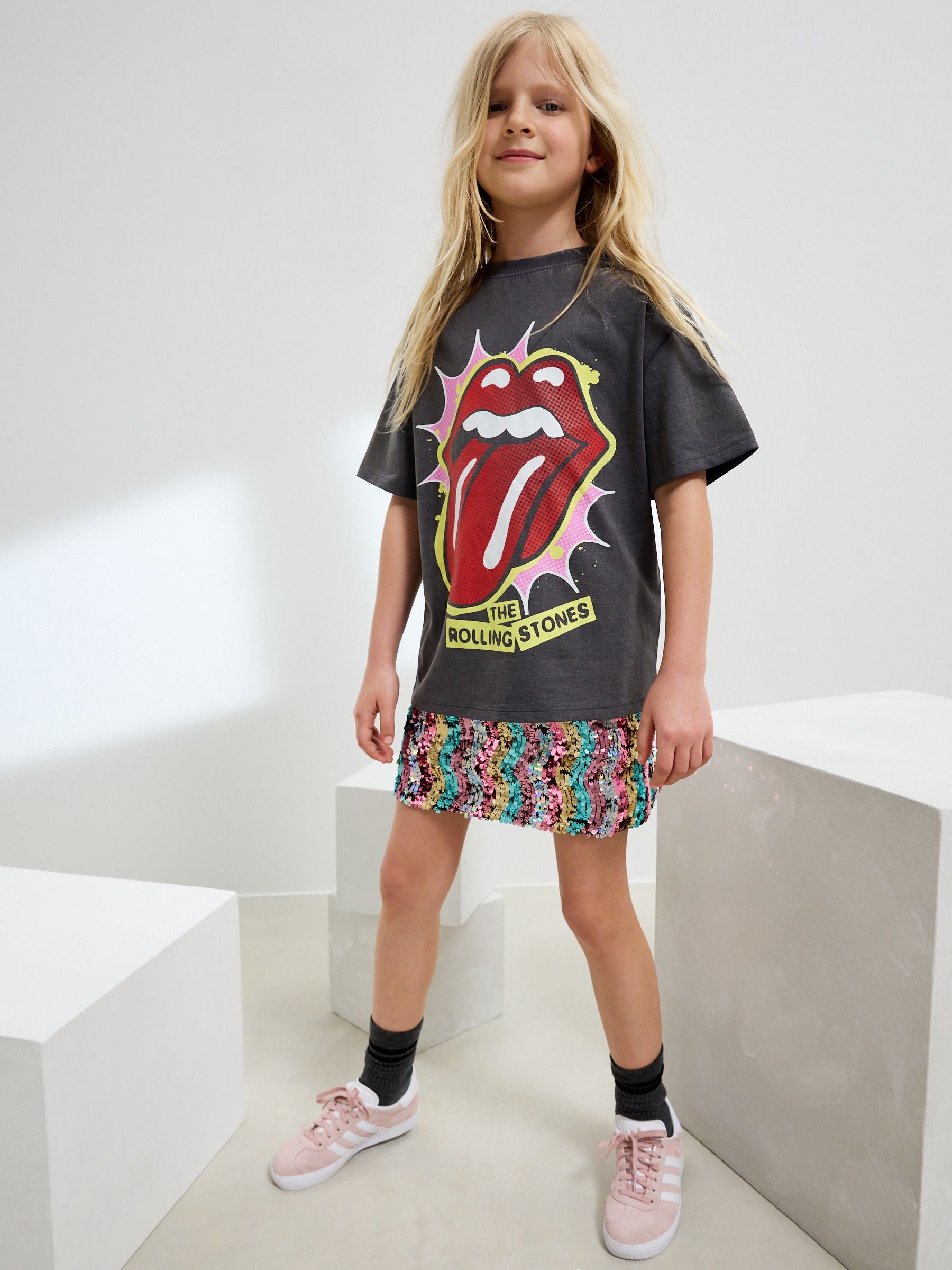 Grey The Rolling Stones License Band Sequin T-Shirt (3-16yrs)