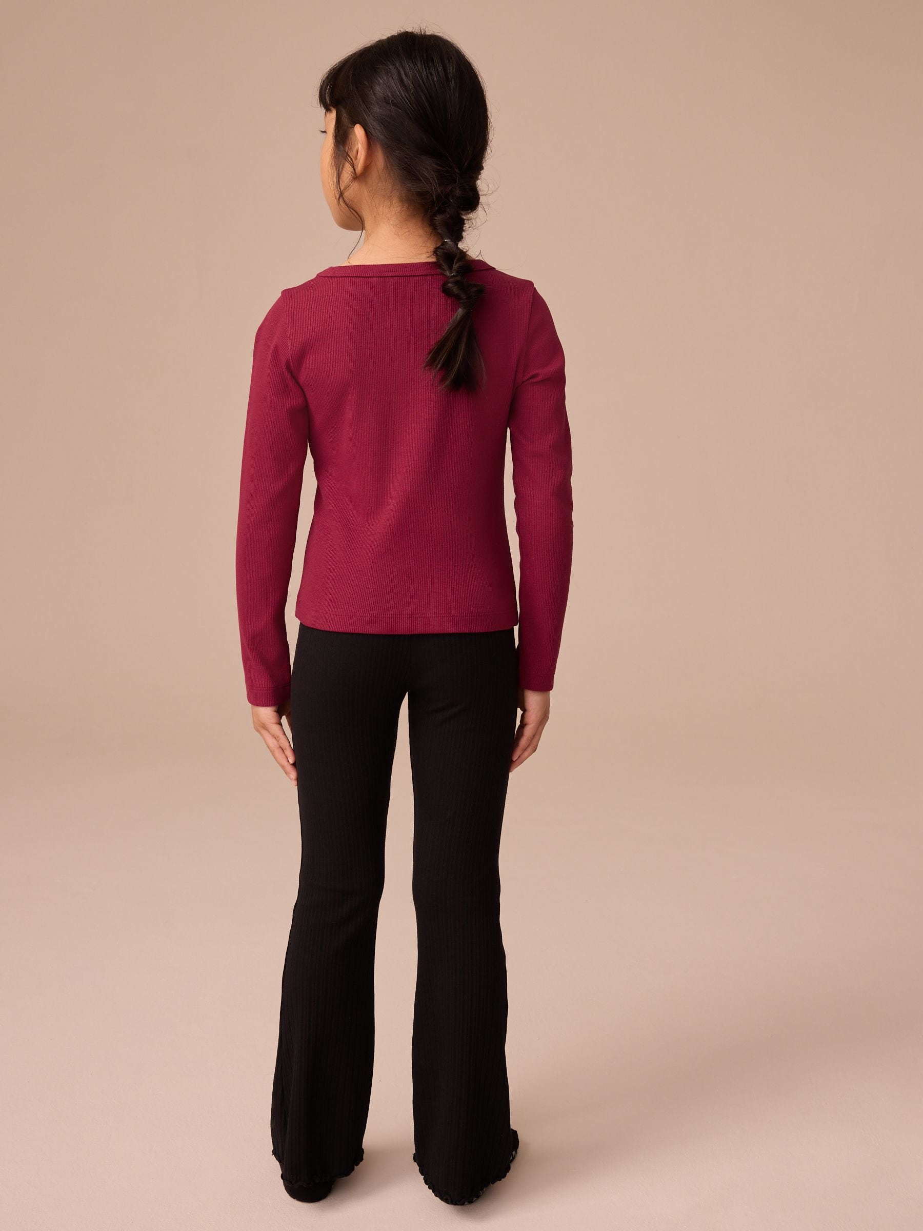 Burgundy Red Long Sleeve Scoop Neck Rib T-Shirt (3-16yrs)
