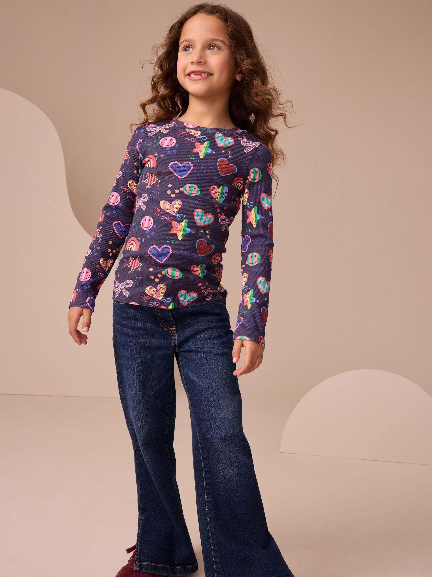 Navy Star Long Sleeve Ribbed Top (3-16yrs)