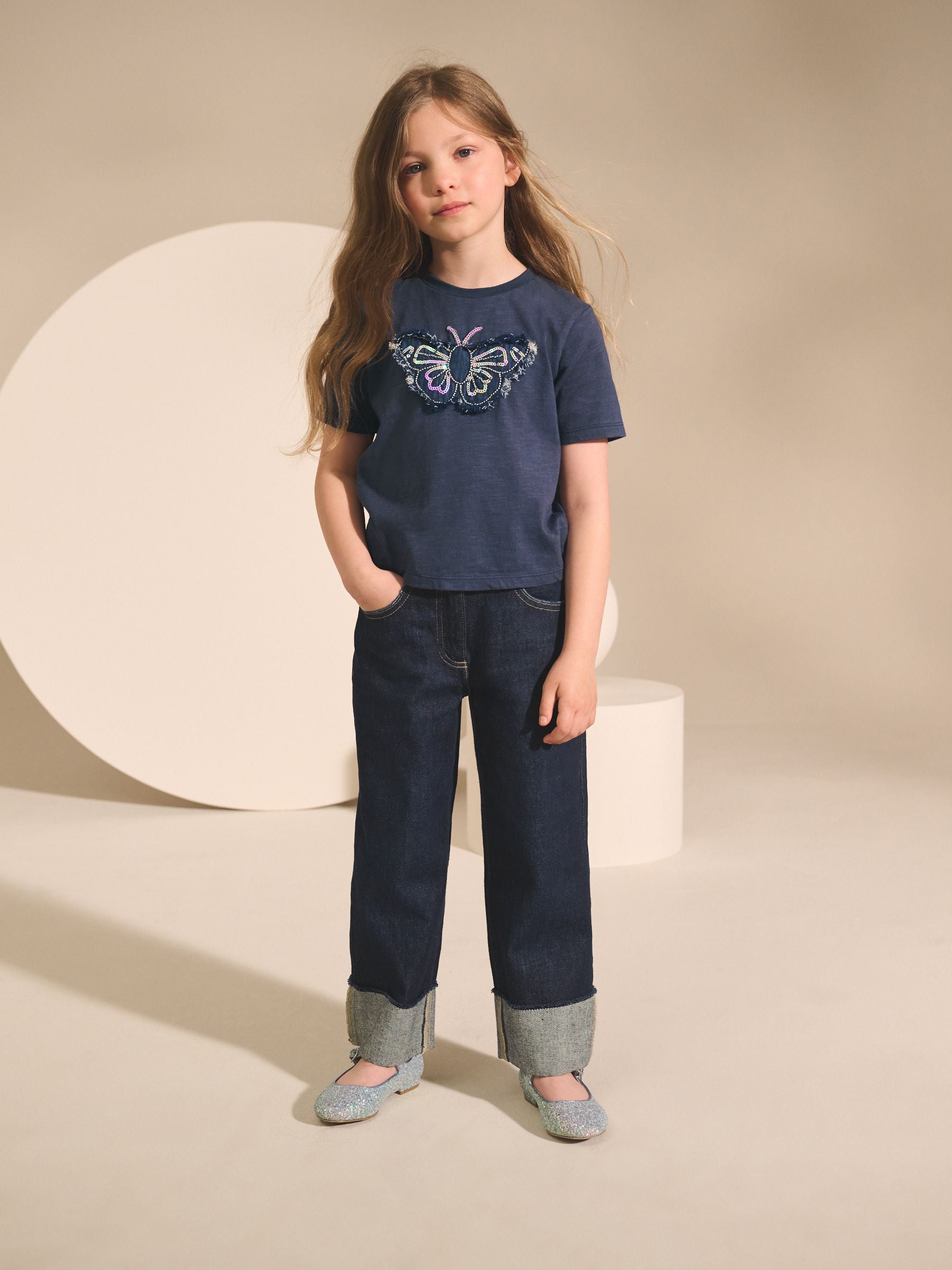 Blue Sequin Butterfly Print T-Shirt (3-12yrs)
