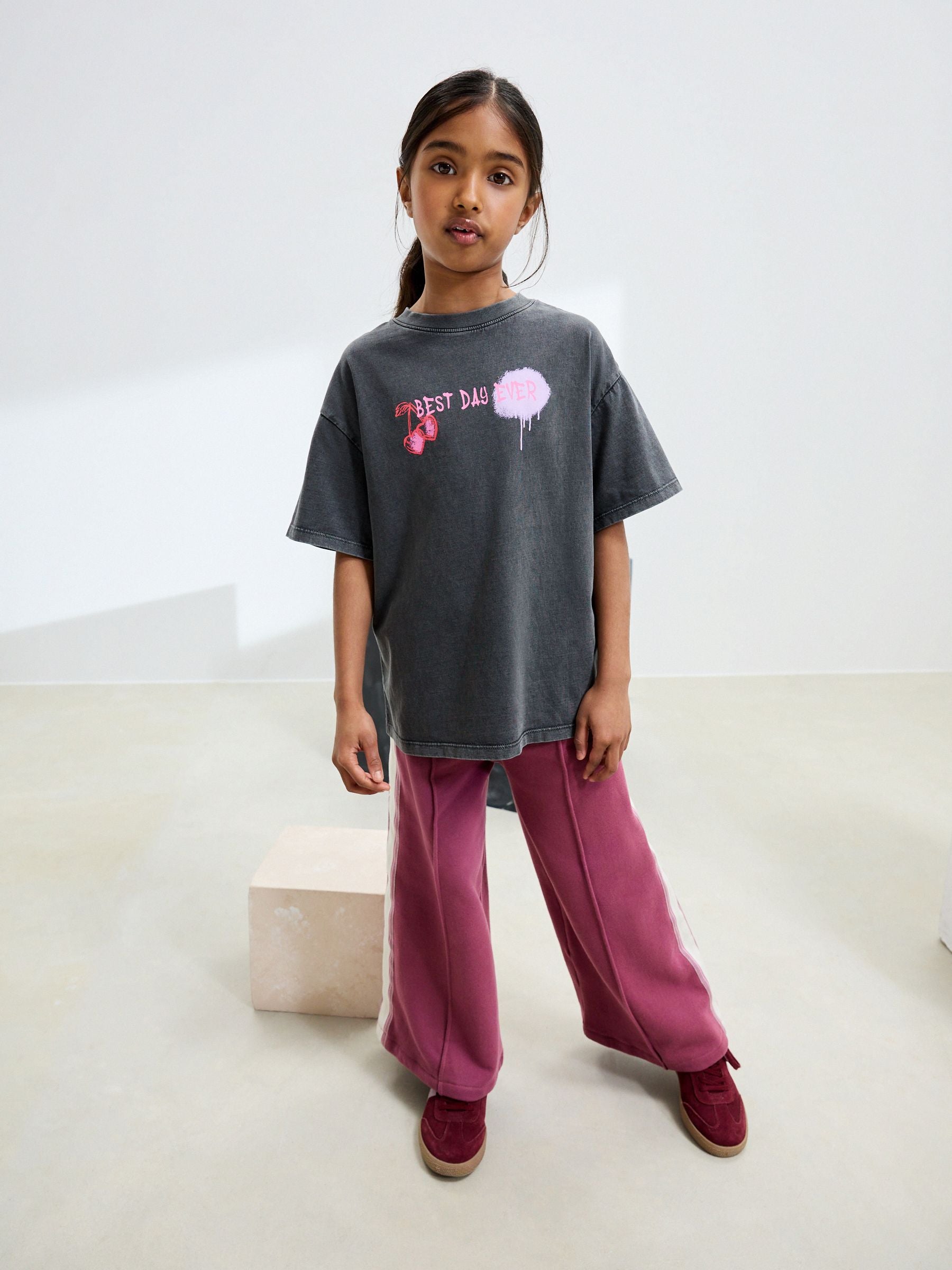 Charcoal Graffiti Oversized Graphic Print T-Shirt (3-16yrs)
