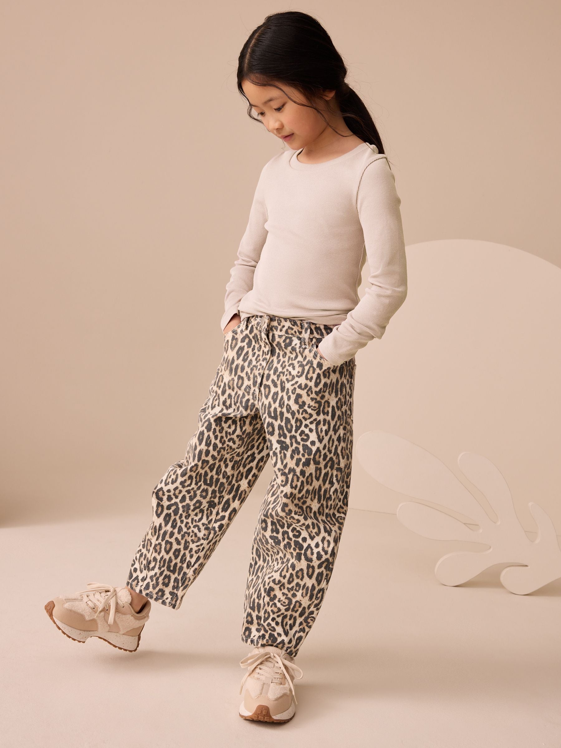 Neutral Long Sleeve Ribbed Top (3-16yrs)