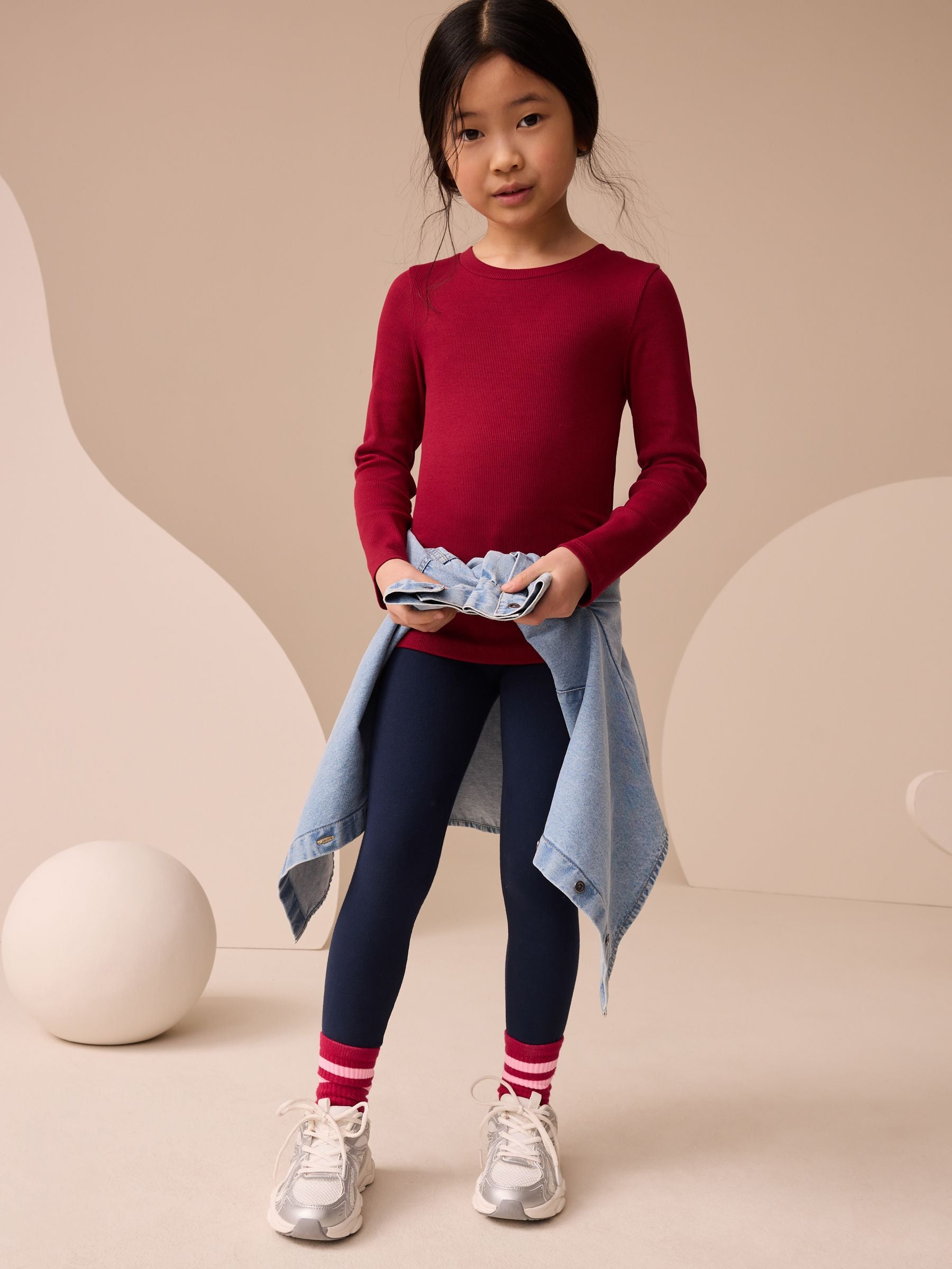 Berry Red Long Sleeve Ribbed Top (3-16yrs)