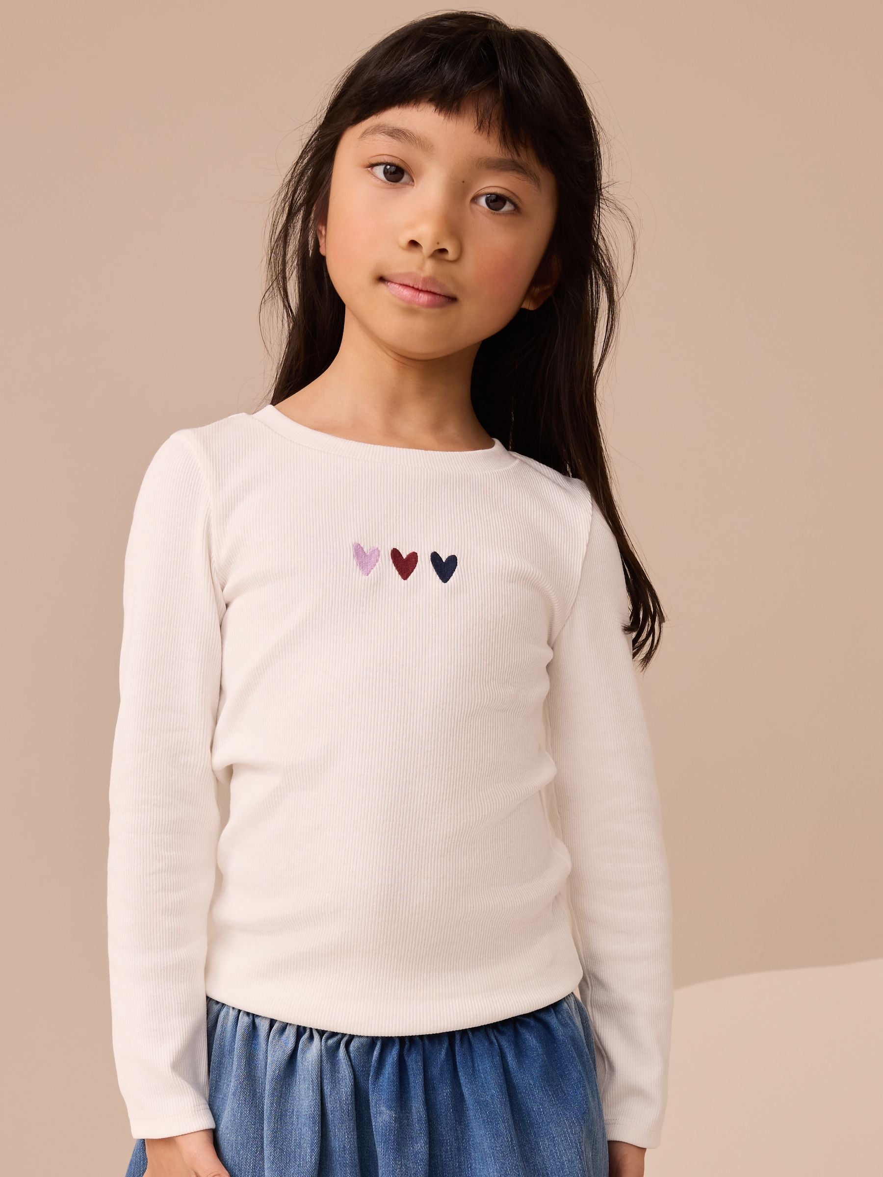 Burgundy/Ecru Long Sleeve Ribbed T-Shirts 4 Pack (3-16yrs)