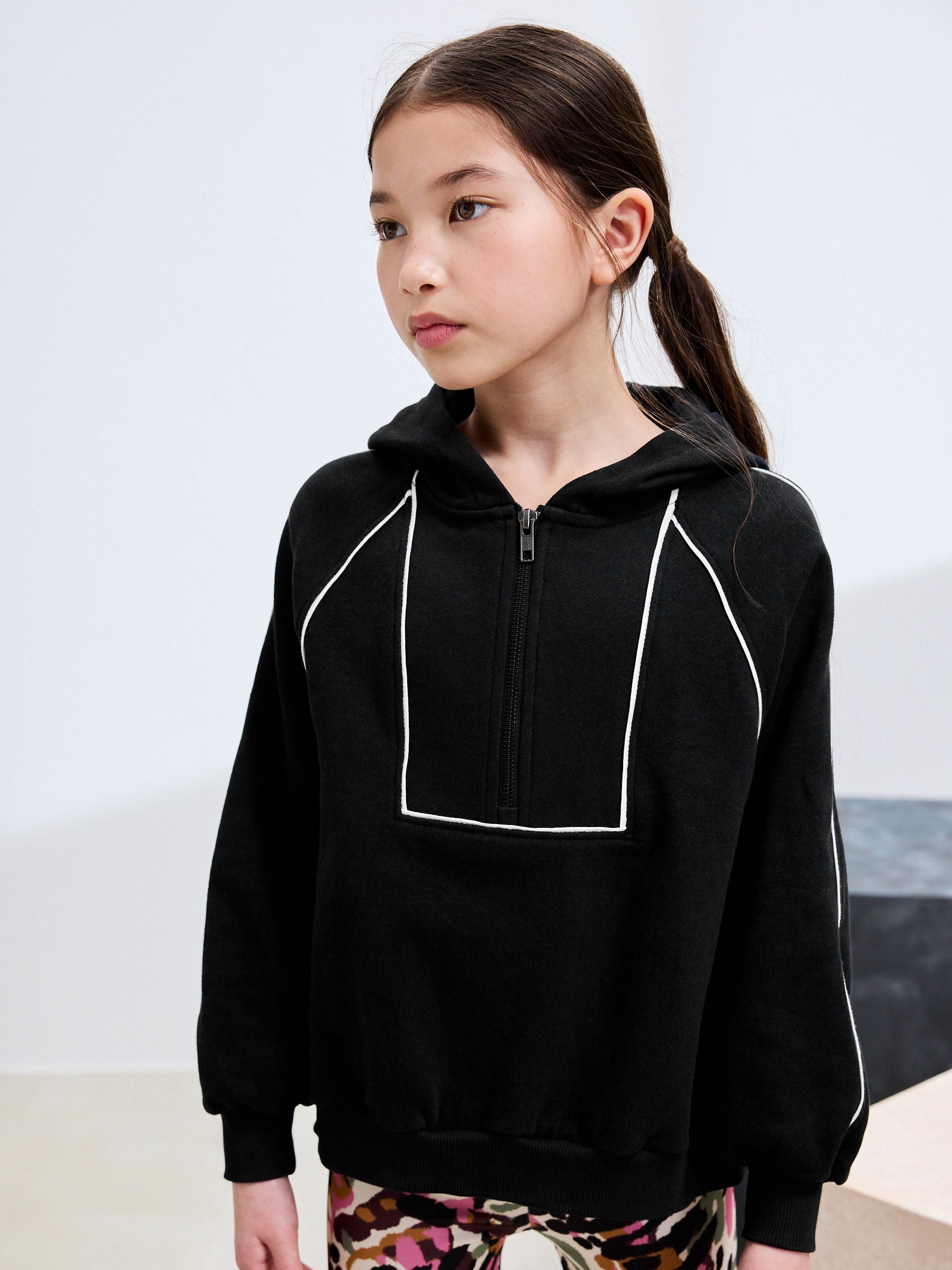 Black and Animal Hoodie and Sport Leggings Set (3-16yrs)