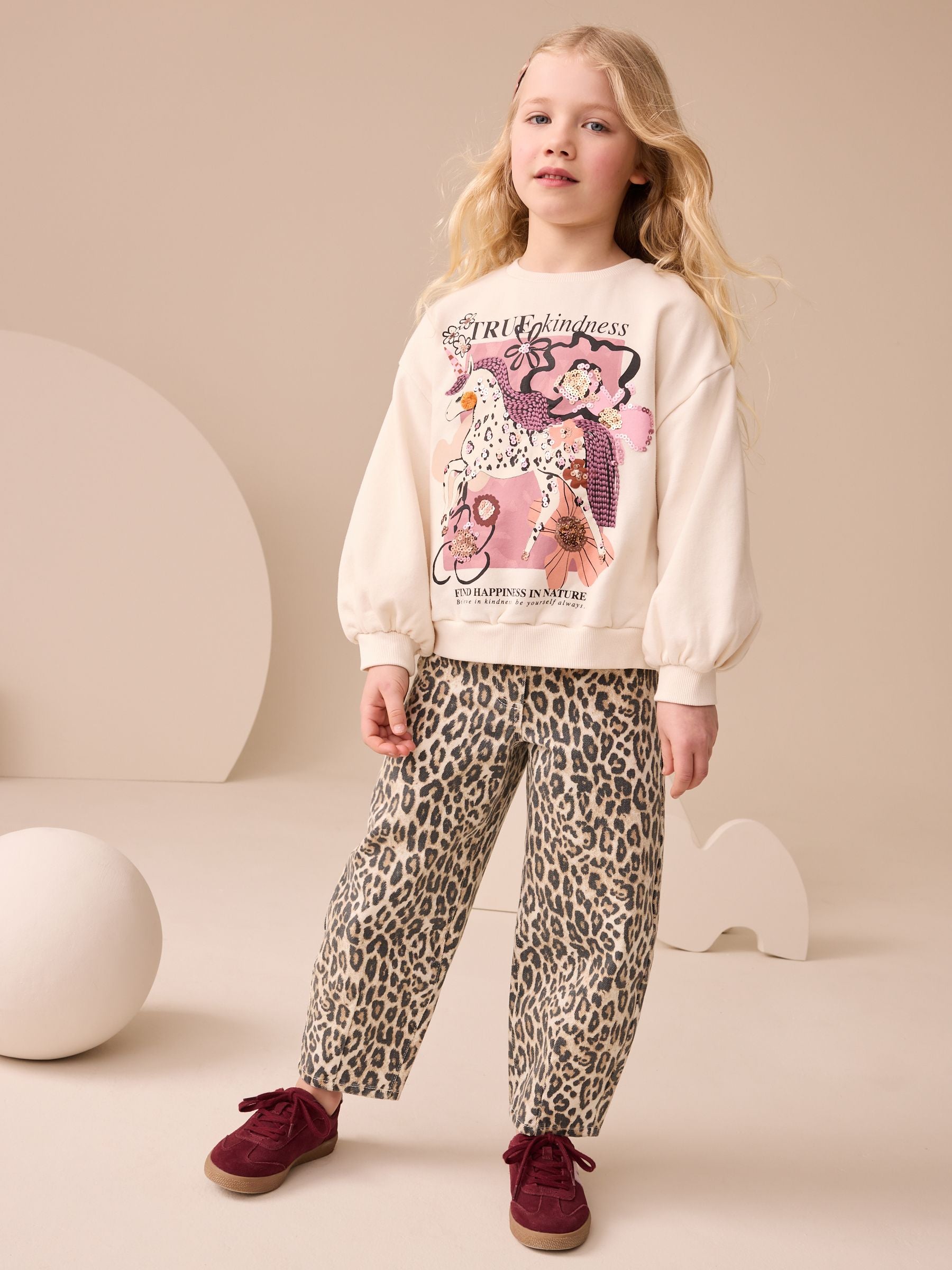 Ecru/Pink Unicorn Applique Sweatshirt (3-16yrs)