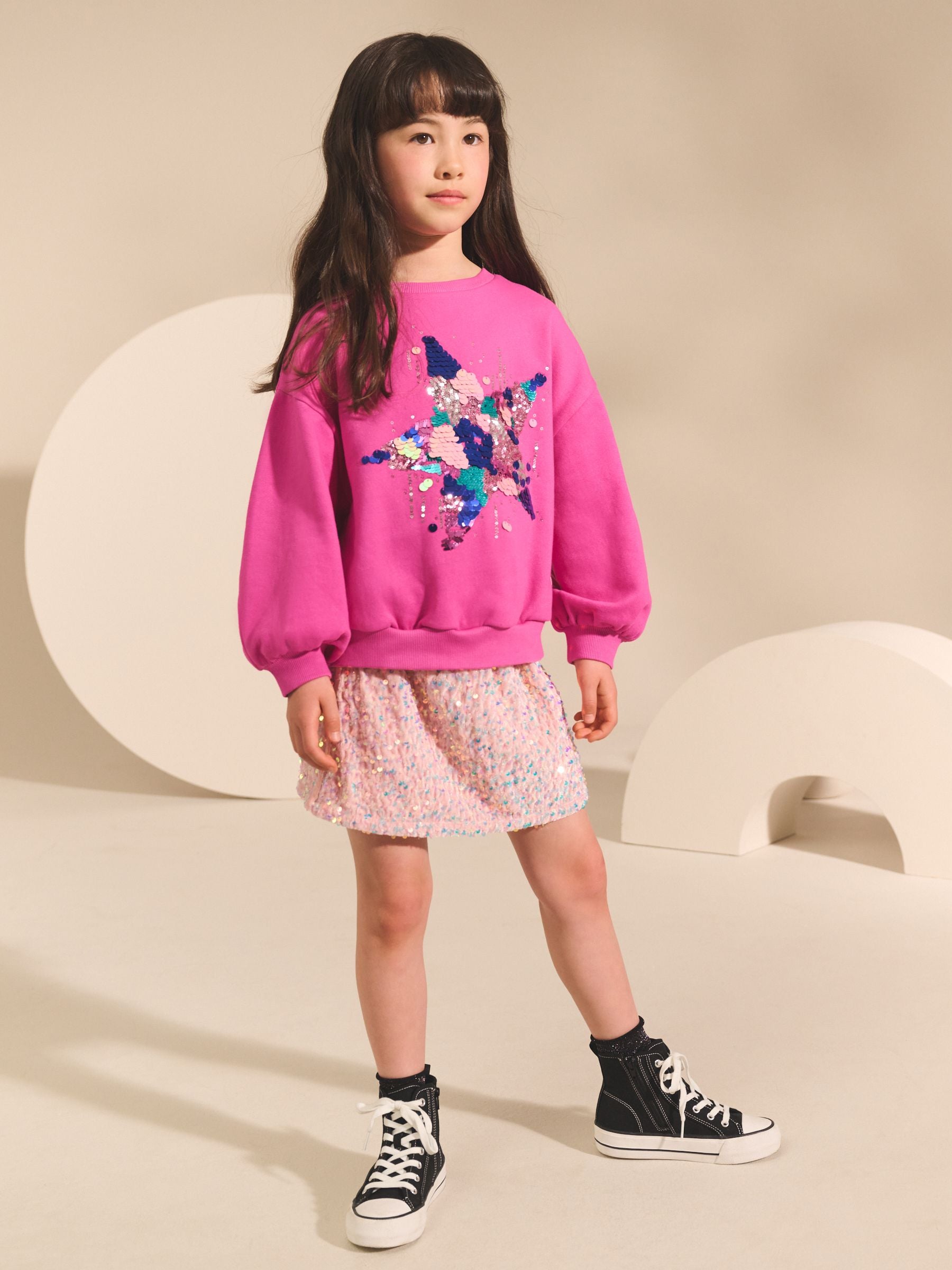 Bright Pink Sequin Star Sweatshirt (3-16yrs)