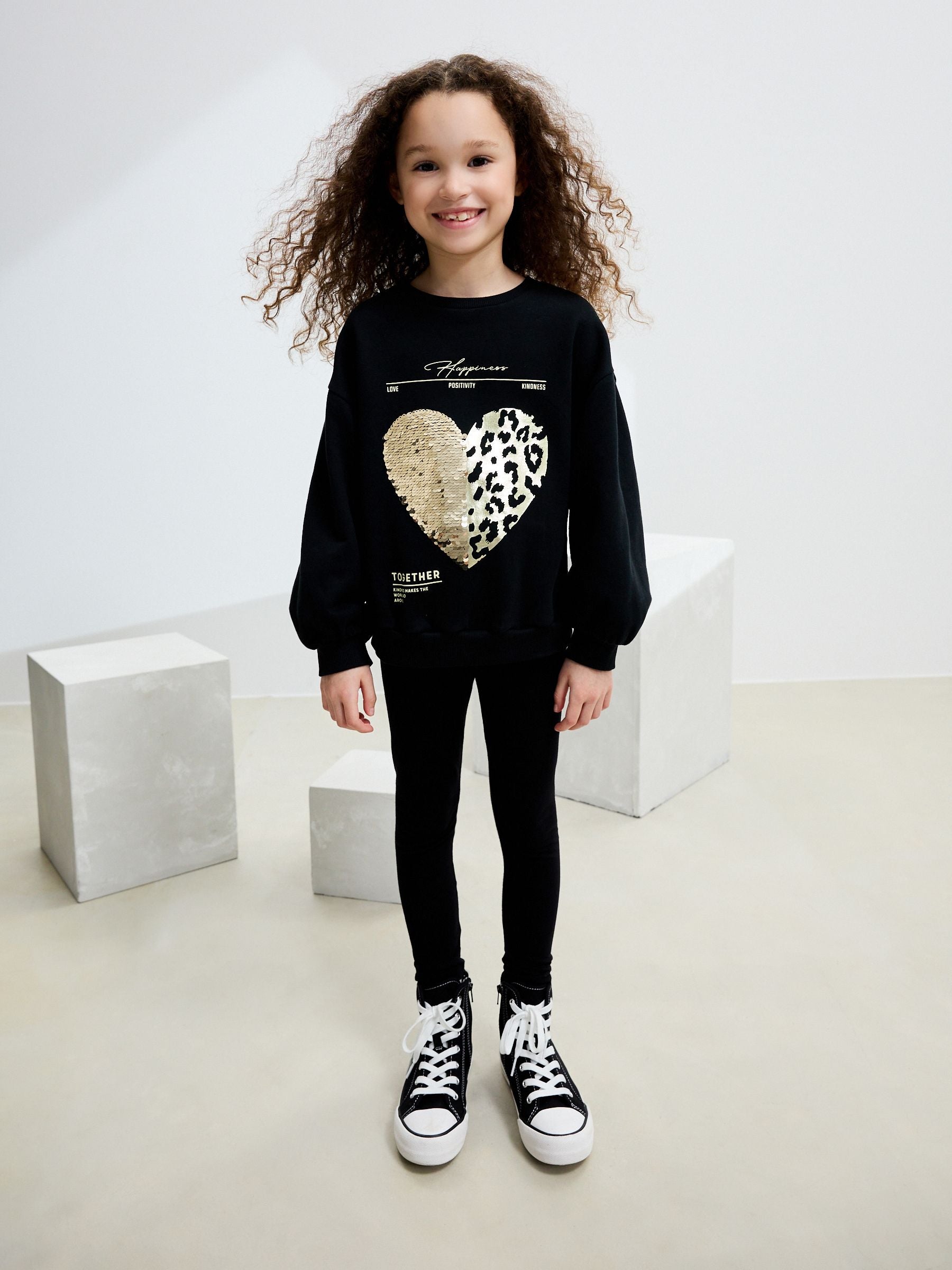 Black Sequin Heart Sweatshirt (3-16yrs)