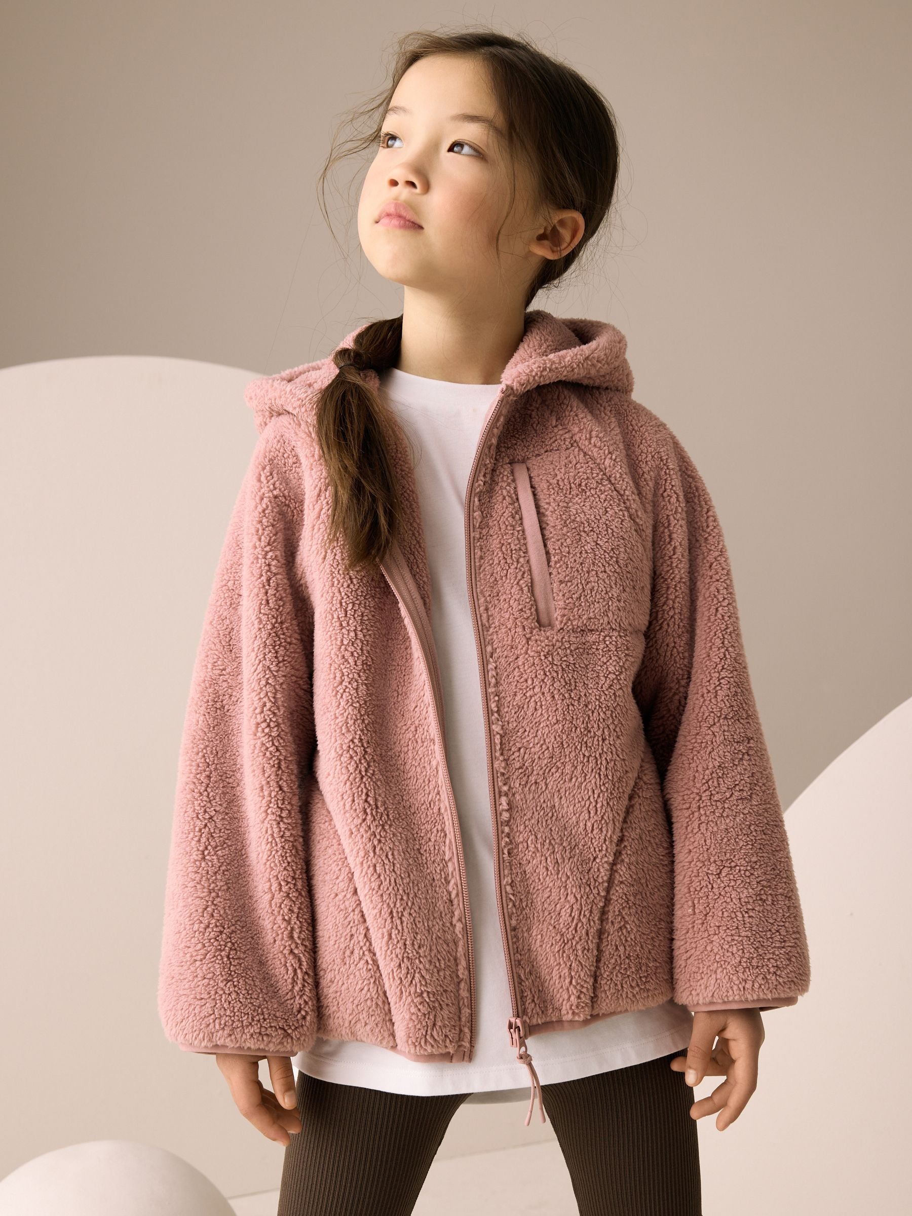 Pink Hooded Zip Borg Fleece Jacket (3-16yrs)