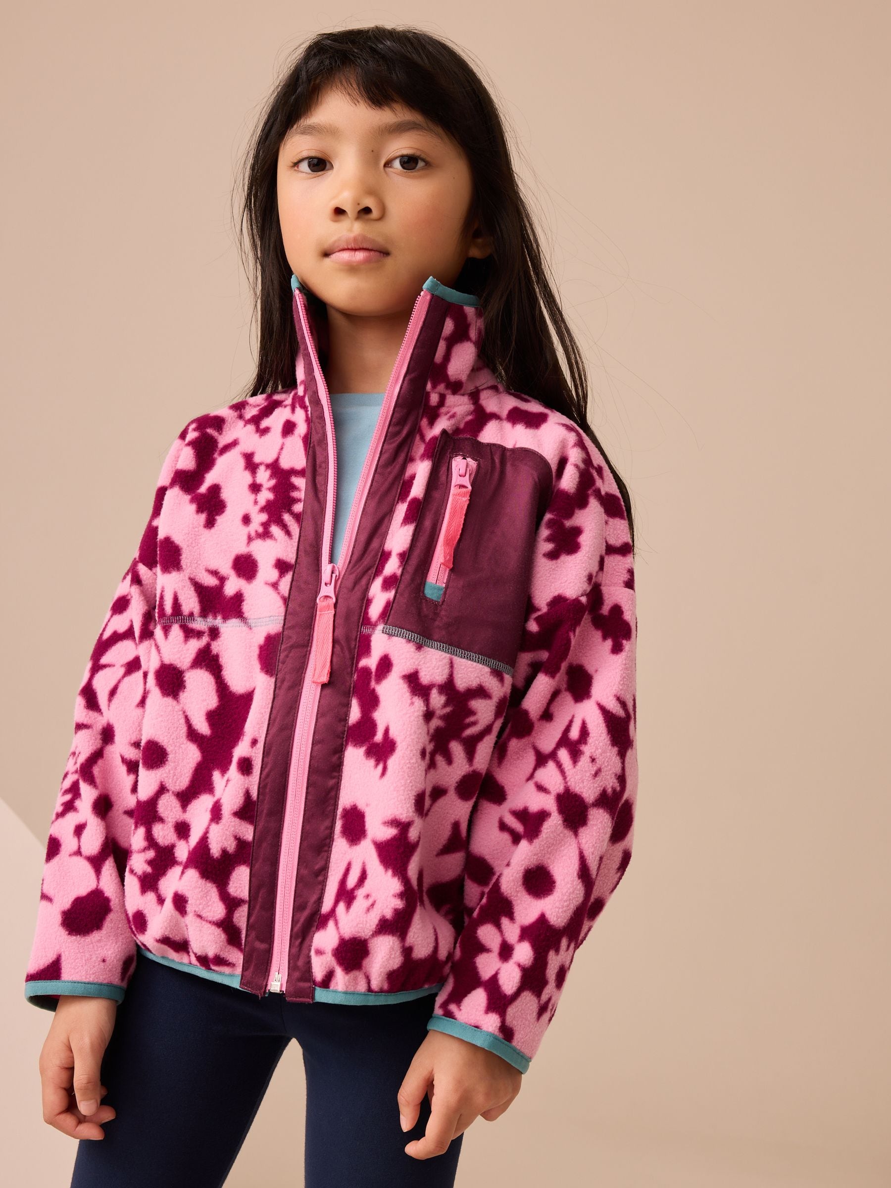 Pink Floral Print Zip-Up Fleece Jacket (3-16yrs)