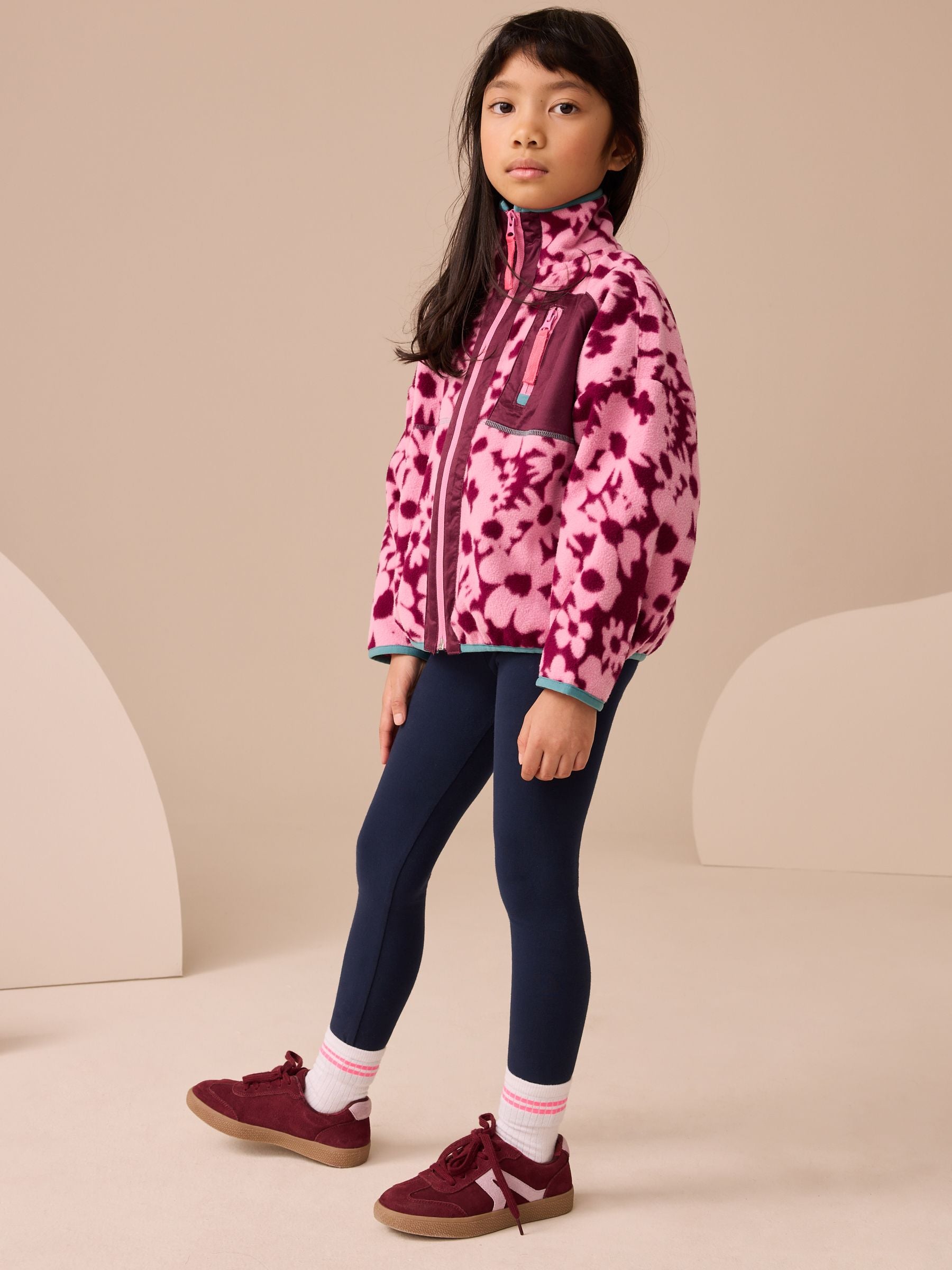 Pink Floral Print Zip-Up Fleece Jacket (3-16yrs)