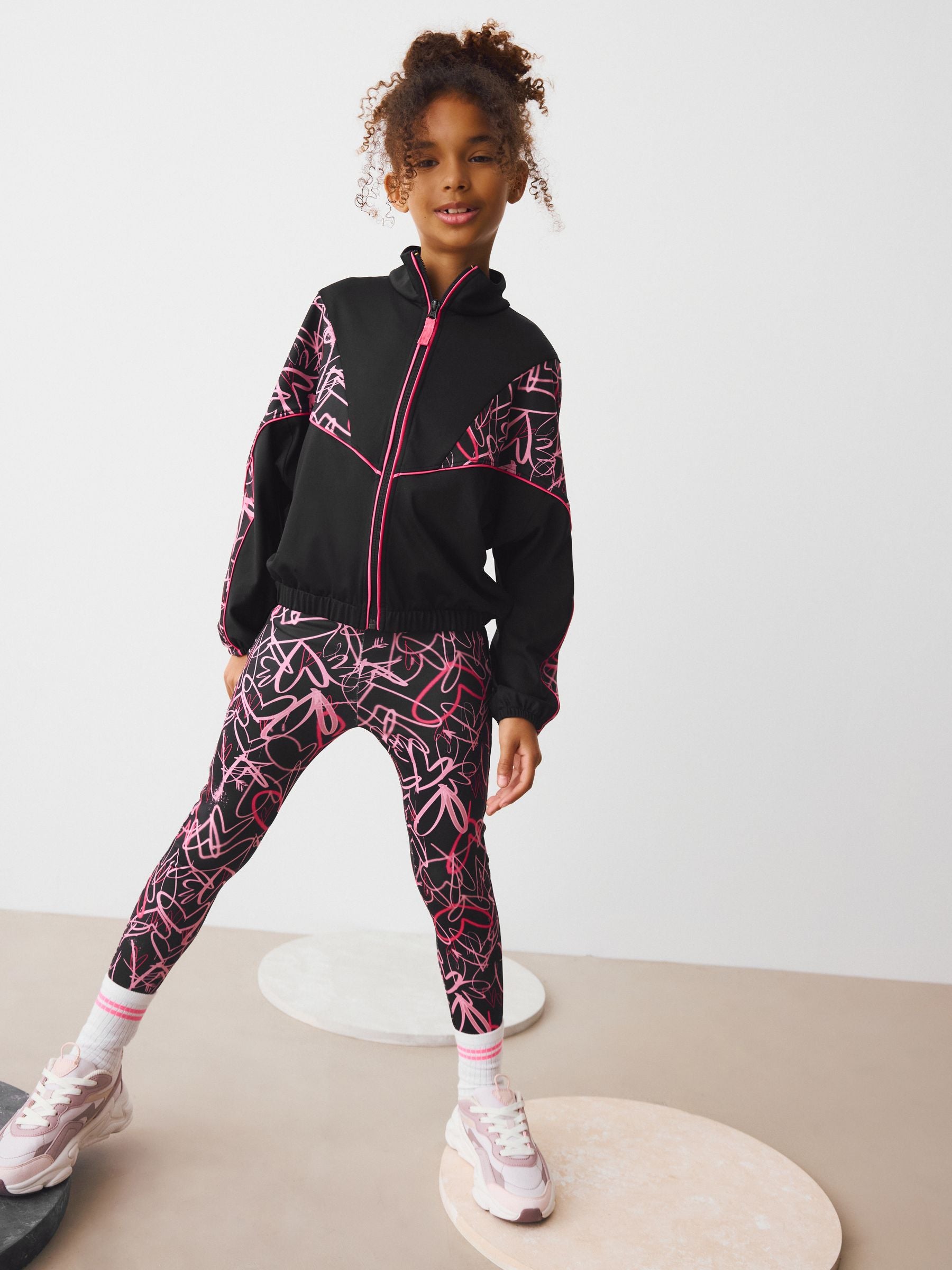 Multi Pink Heart Sports Zip Through Jacket (3-16yrs)