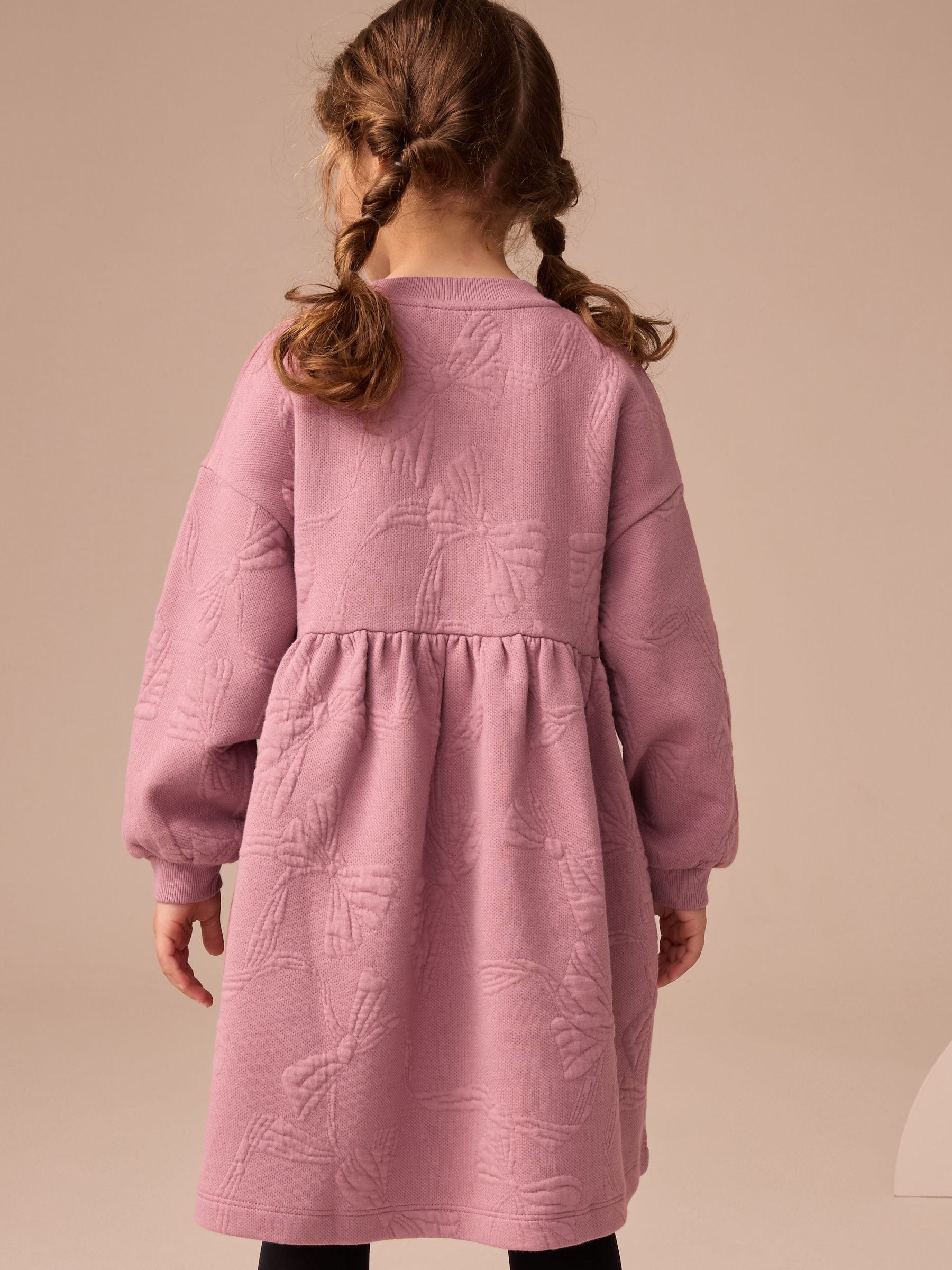 Dusky Pink Quilted Bow Jumper Dress (3-16yrs)