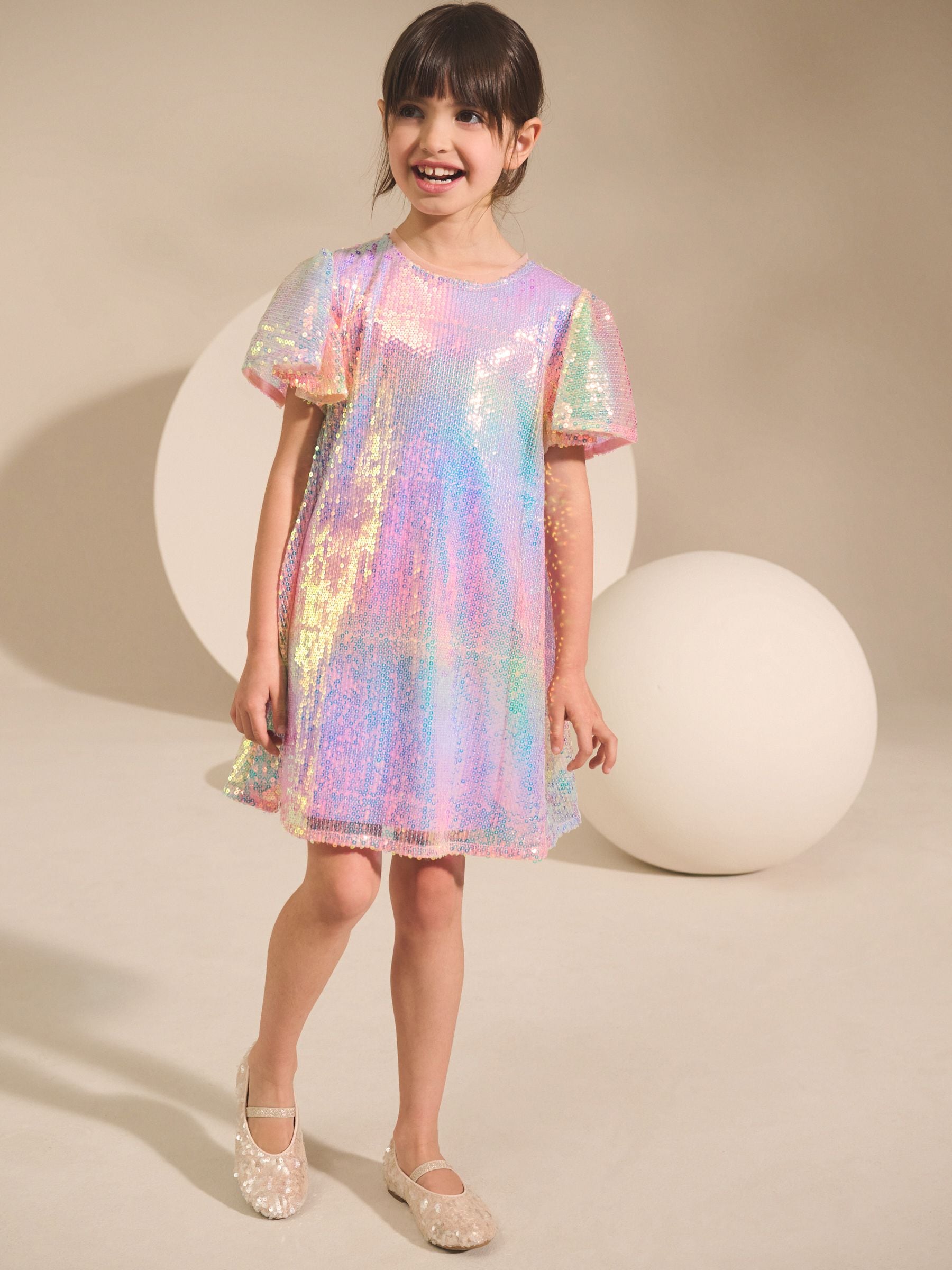 Rainbow Angel Sleeve Sequin Party Dress (3-16yrs)