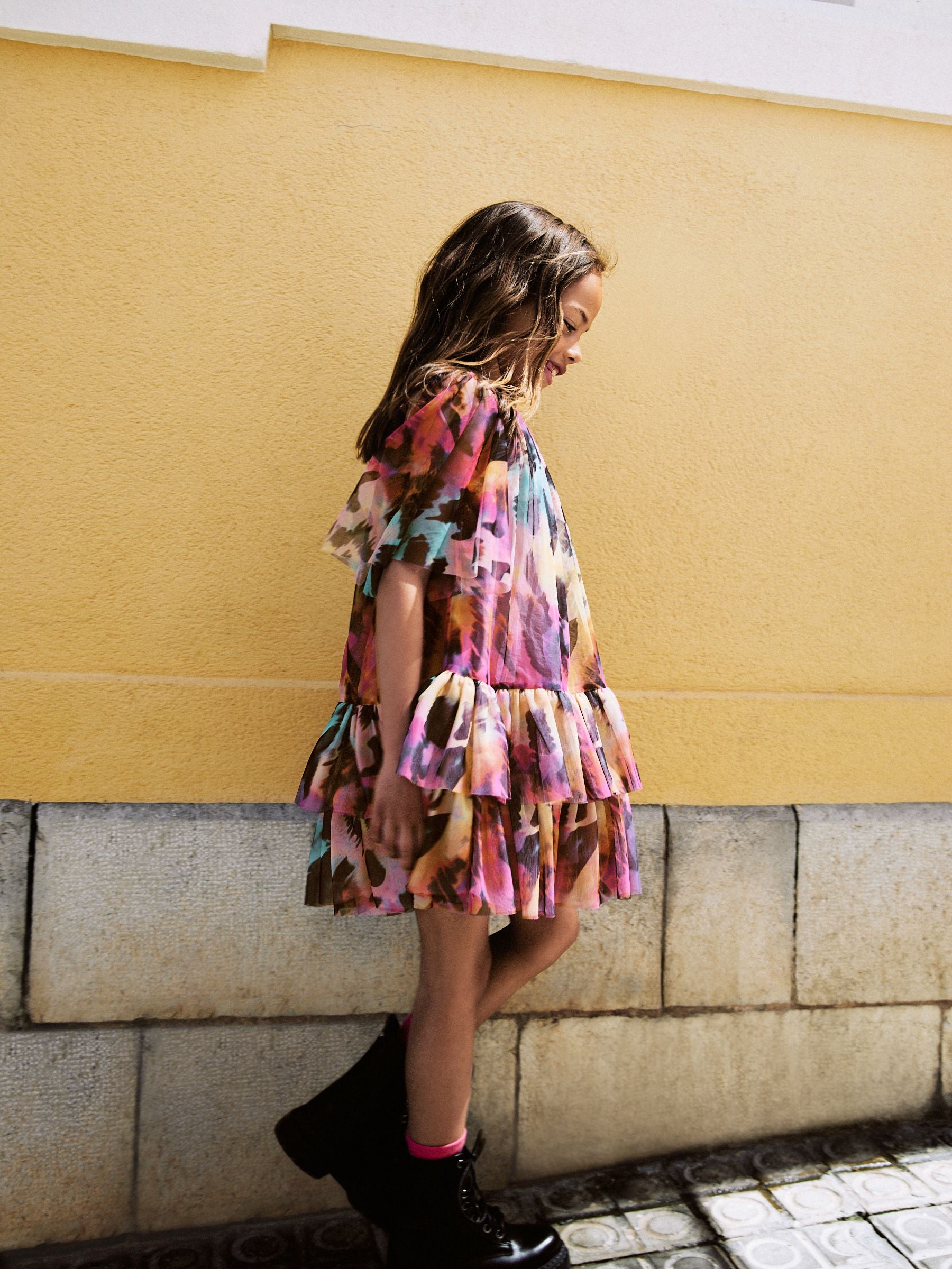 Rainbow Animal Tiered Mesh Dress (3-16yrs)