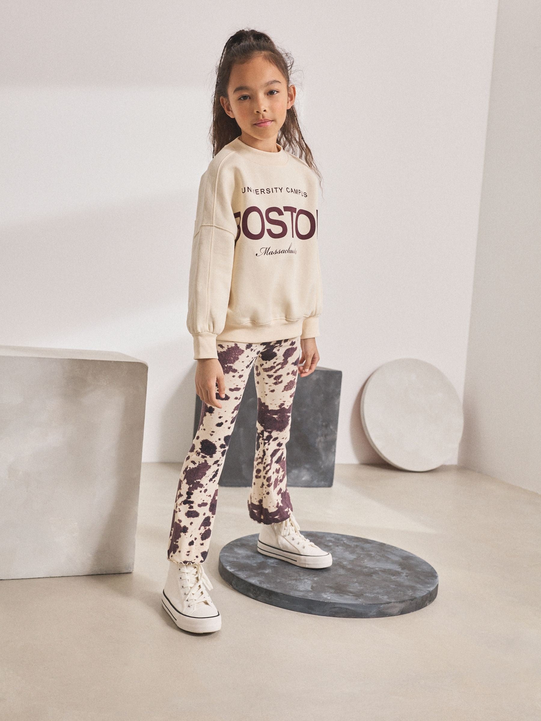 Cow Print 1 Pack Rib Flare Leggings (3-16yrs)