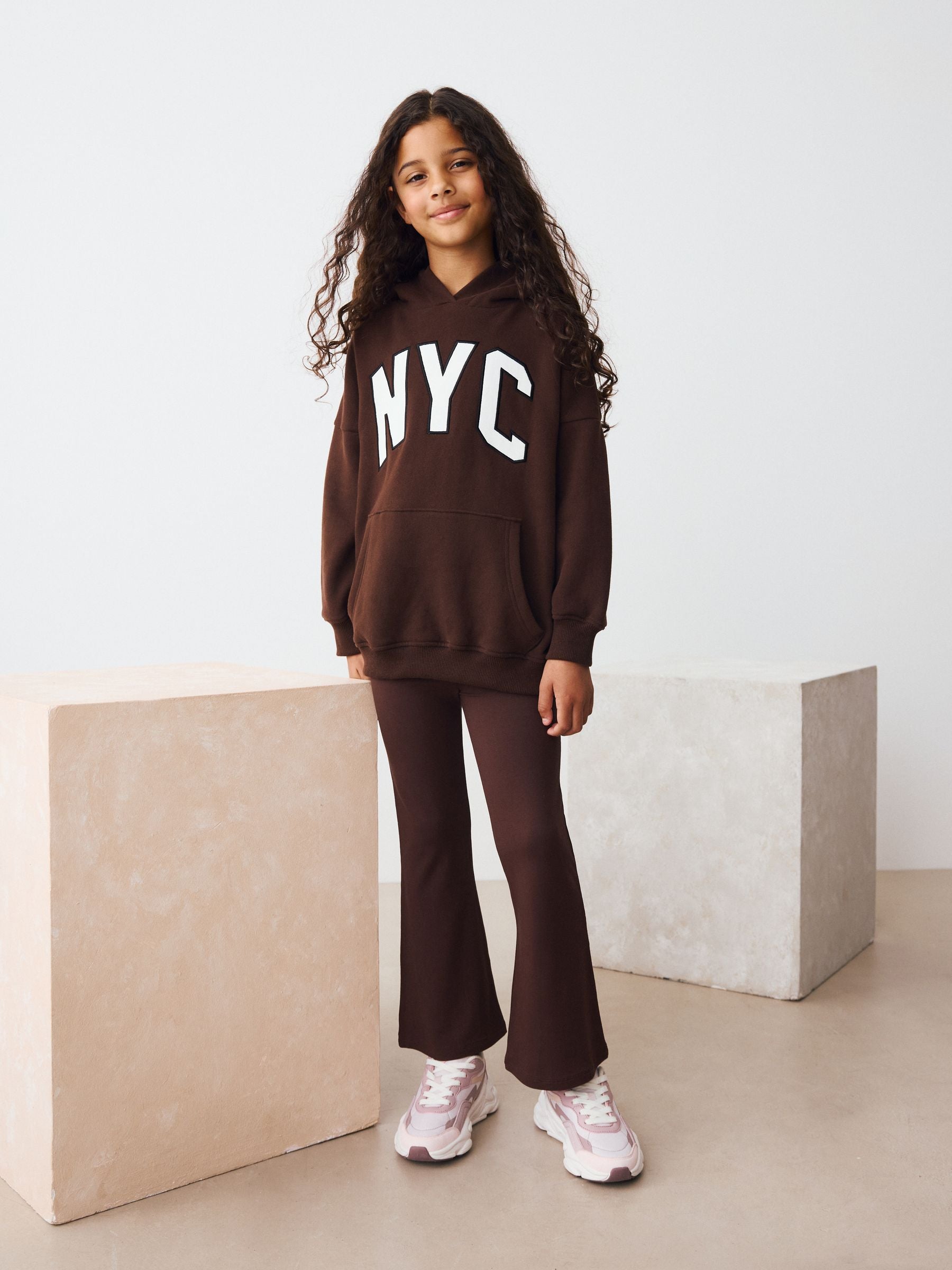 Chocolate Brown Fold Over Flare Leggings (3-16yrs)