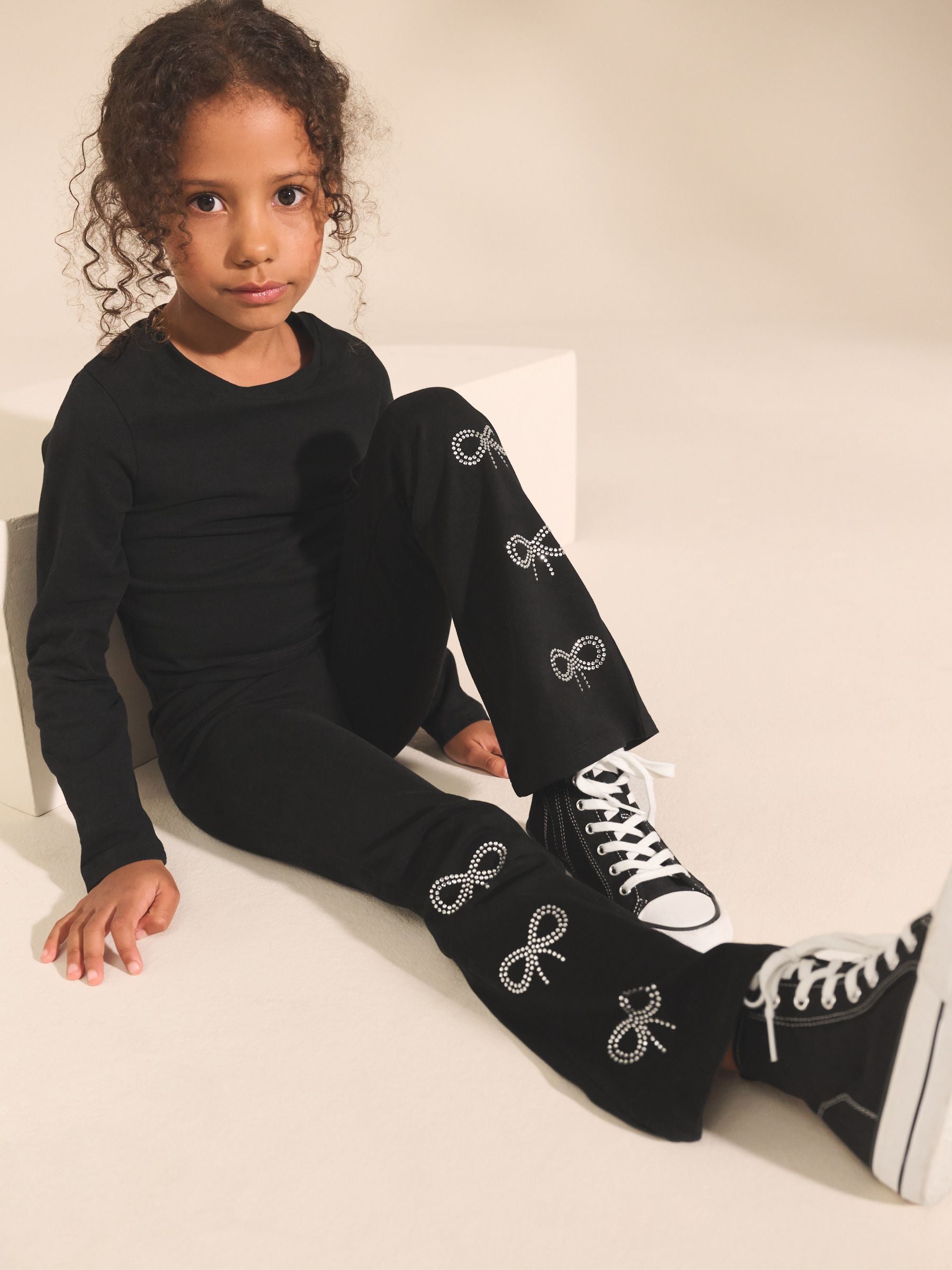 Black Diamante Bow 1 Pack Flare Leggings (3-16yrs)