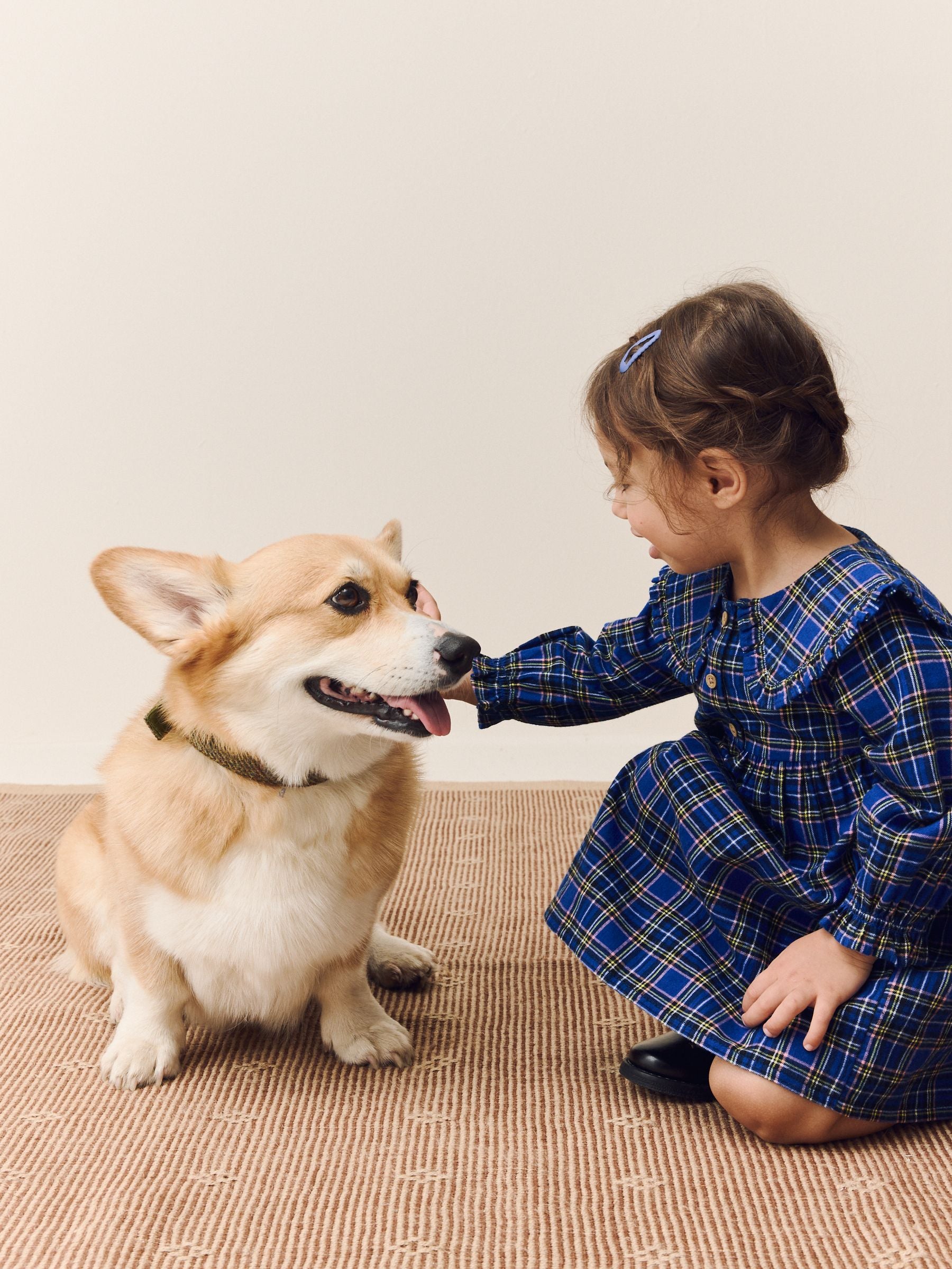Cobalt Blue Check Long Sleeve Collar Dress (3mths-8yrs)