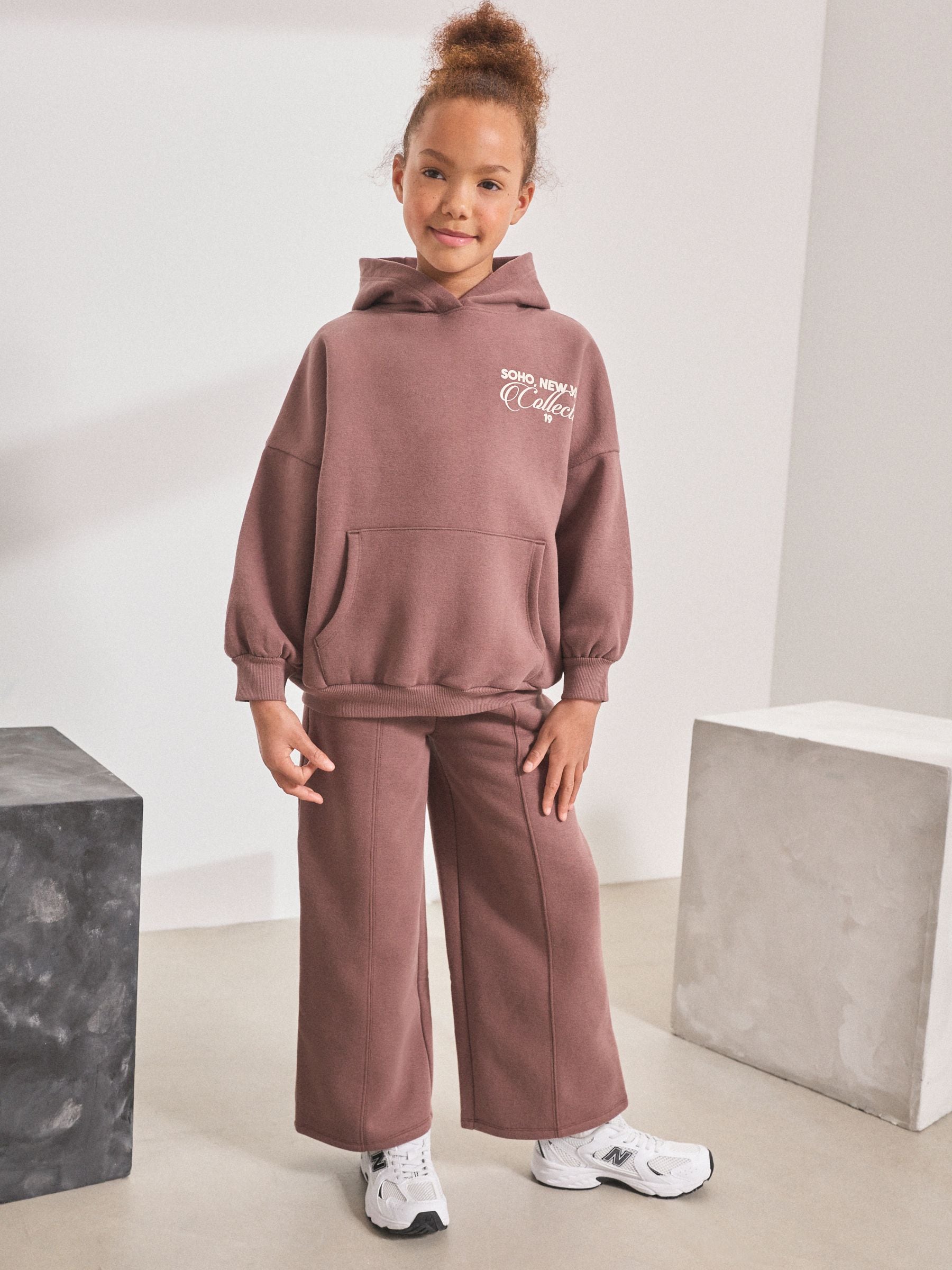 Mocha Brown Hoodie and Wide Leg Joggers Set (3-16yrs)