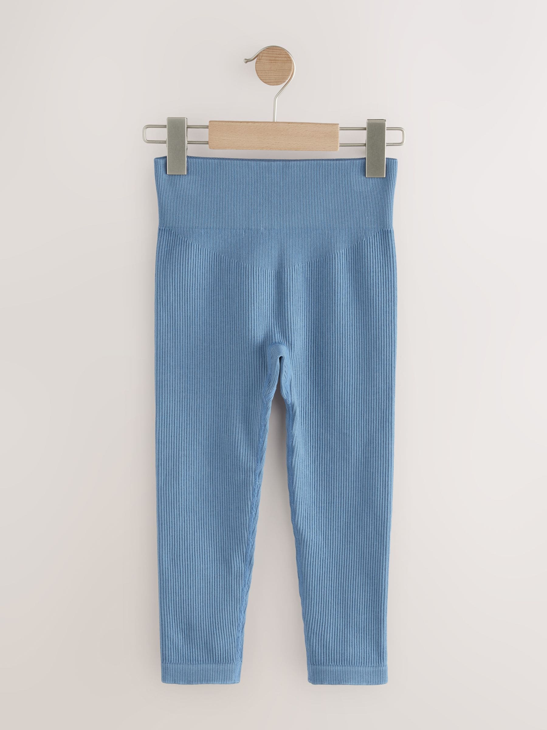 Blue Seamless Ribbed High Waist Leggings (3-16yrs)