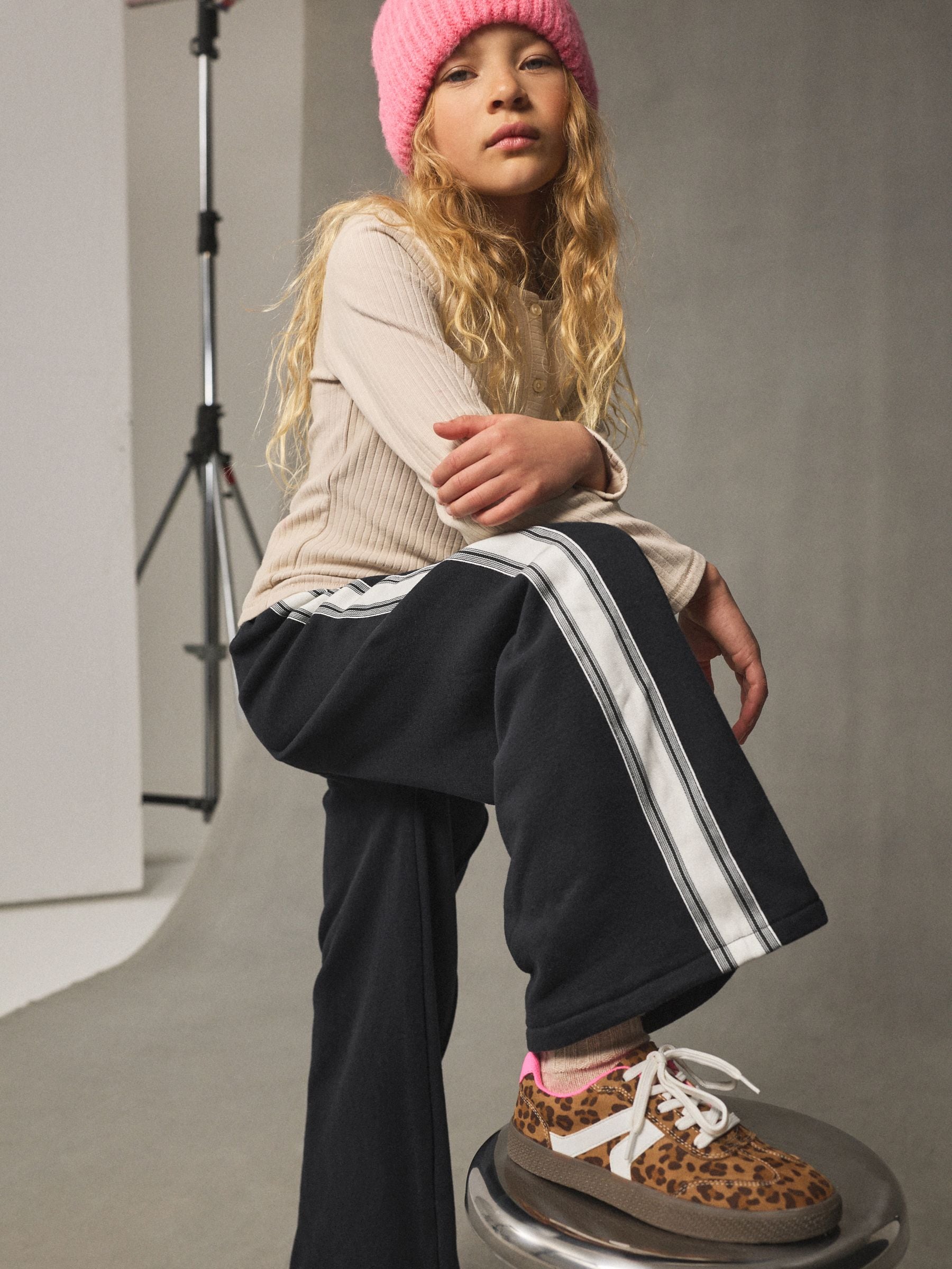 Black Side Stripe Wide Leg Joggers (3-16yrs)