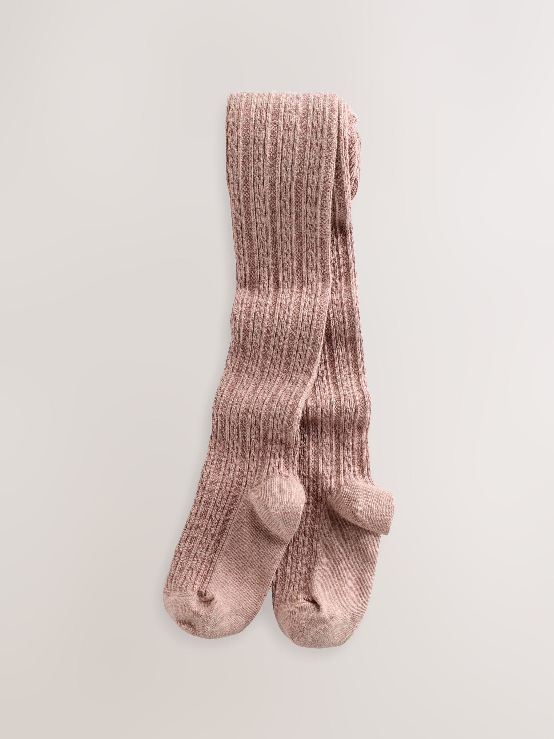 Pink Berry Red and Chocolate Brown 3 Pack Cotton Rich Cable Tights