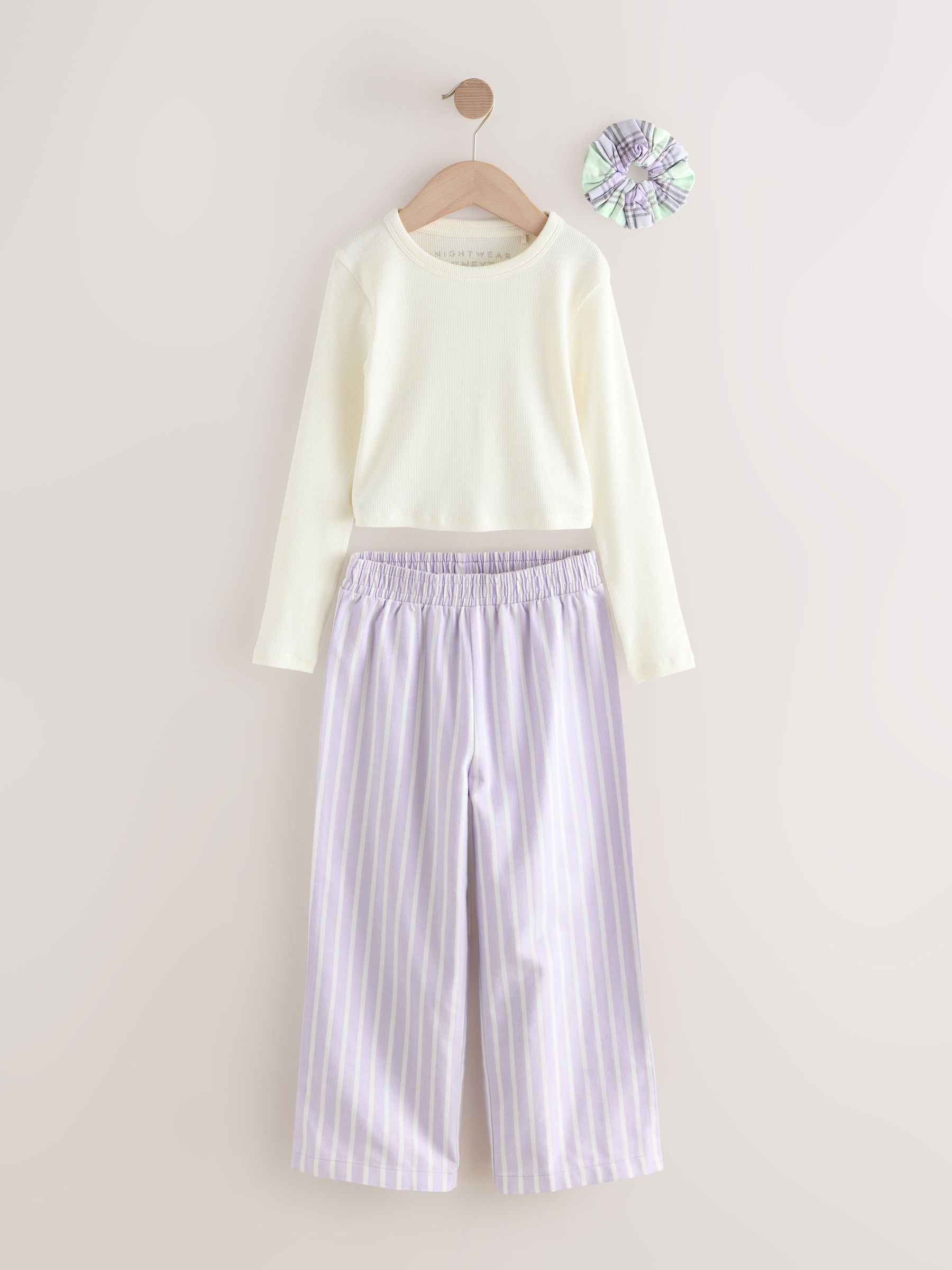 Purple/Green Woven Bottom Pyjamas 2 Pack with Hair Scrunchies (3-16yrs)