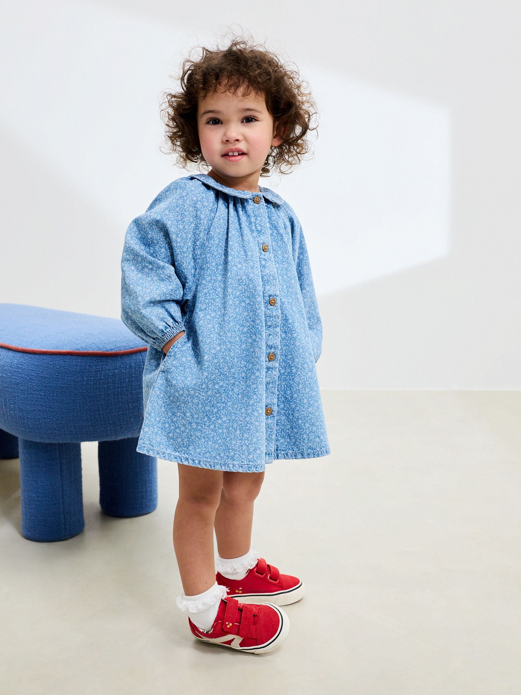 Denim Ditsy Print 100% Cotton Shirt Dress (3mths-8yrs)