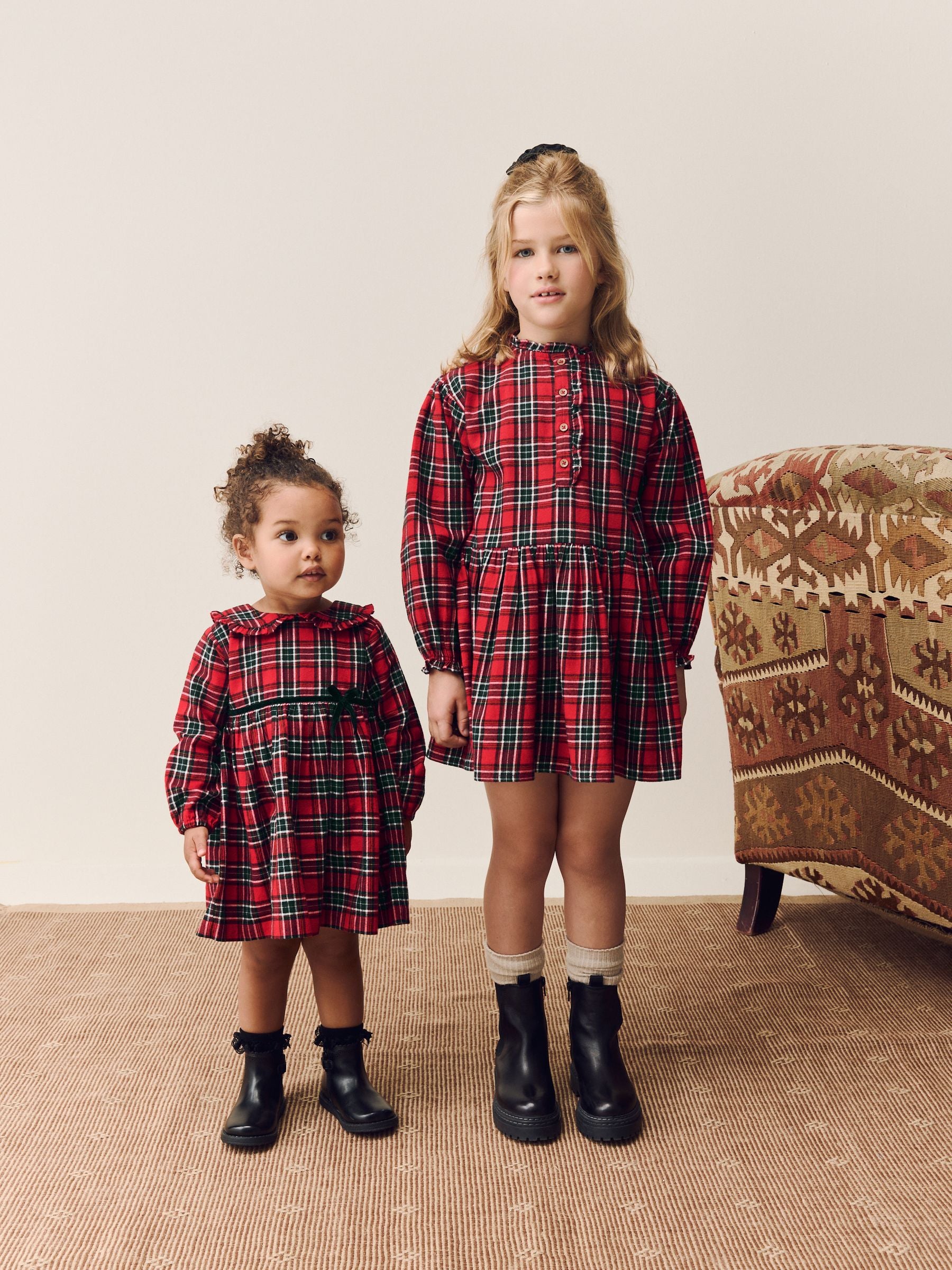 Red Check Long Sleeve Collar Dress (3mths-8yrs)