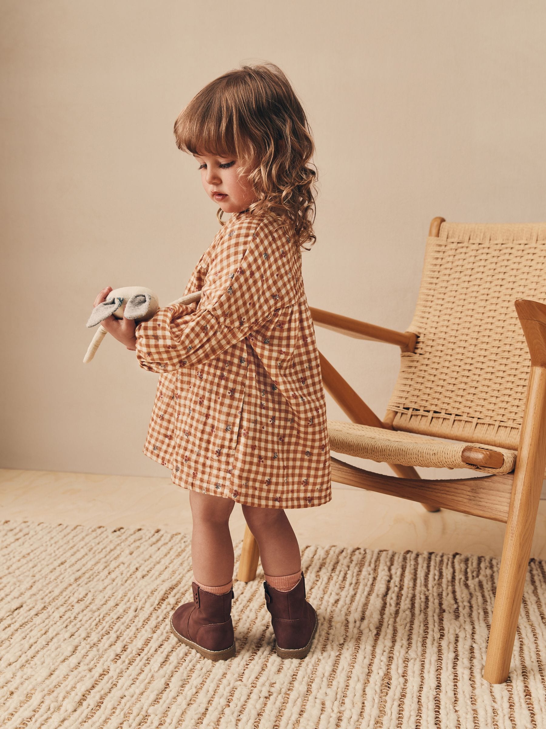 Ochre Yellow Gingham Cotton Dress (3mths-8yrs)