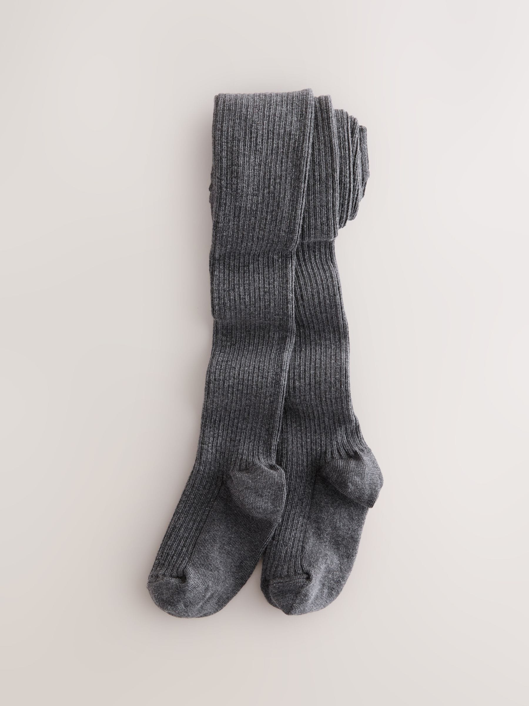 Mid Grey Cotton Rich Rib Tights