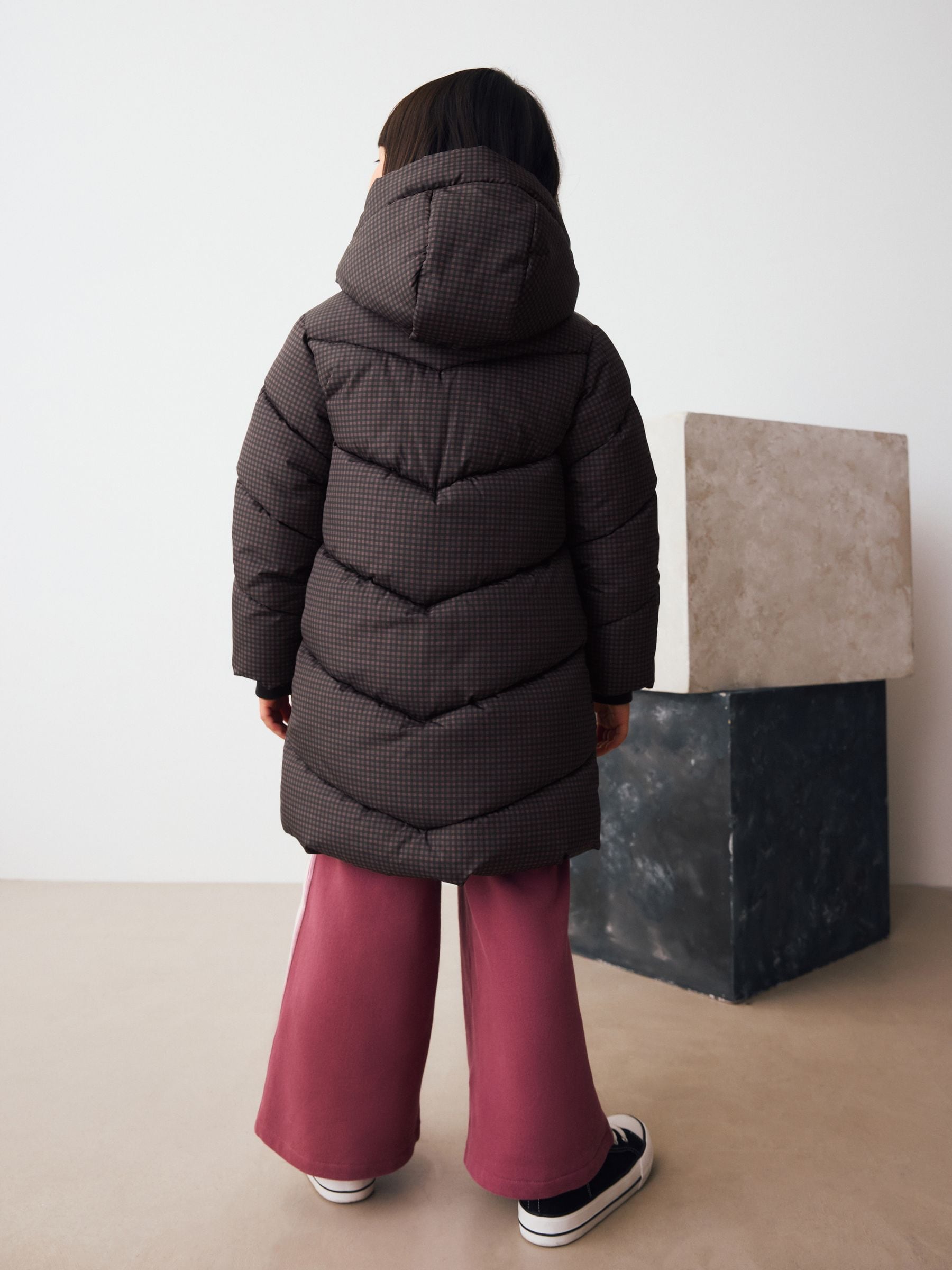 Check Regular Length Shower Resistant Faux Fur Lined Hooded Padded Coat (3-16yrs)
