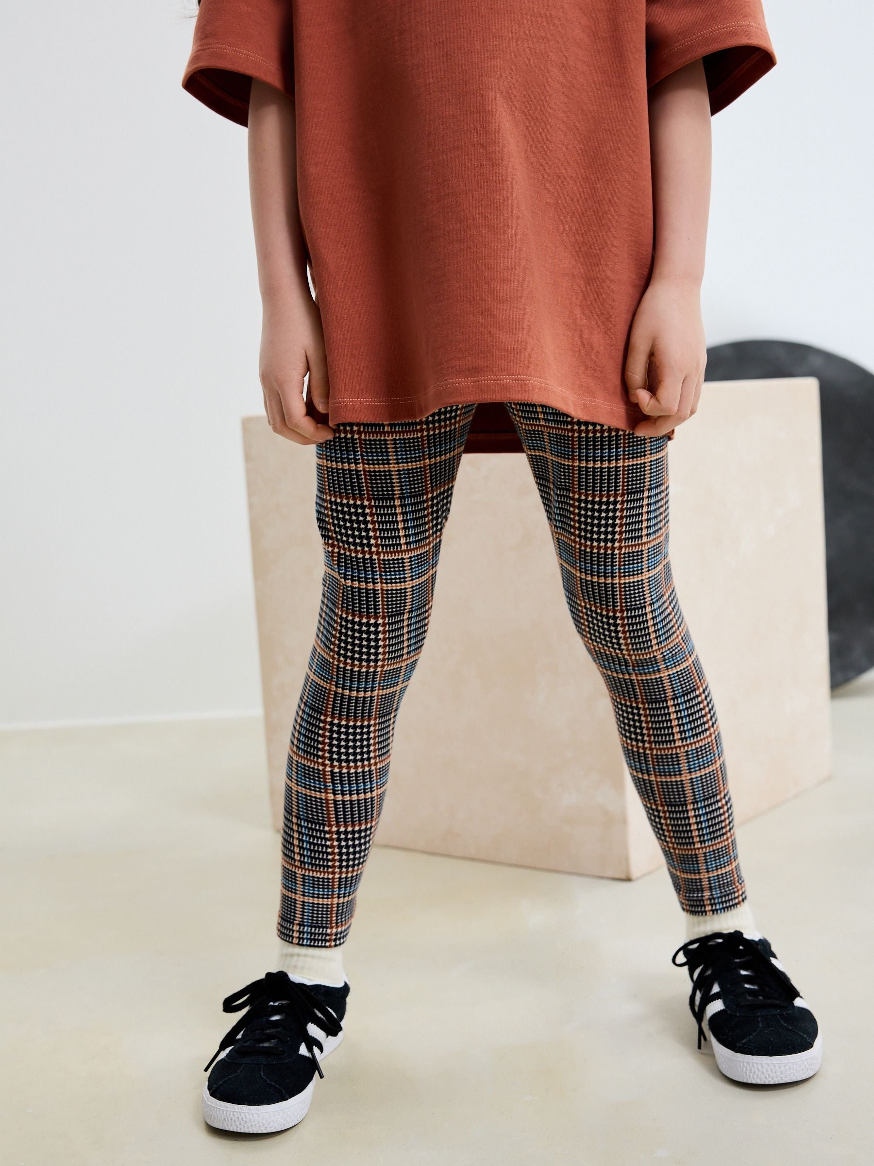 Neutral Check Printed Leggings (3-16yrs)