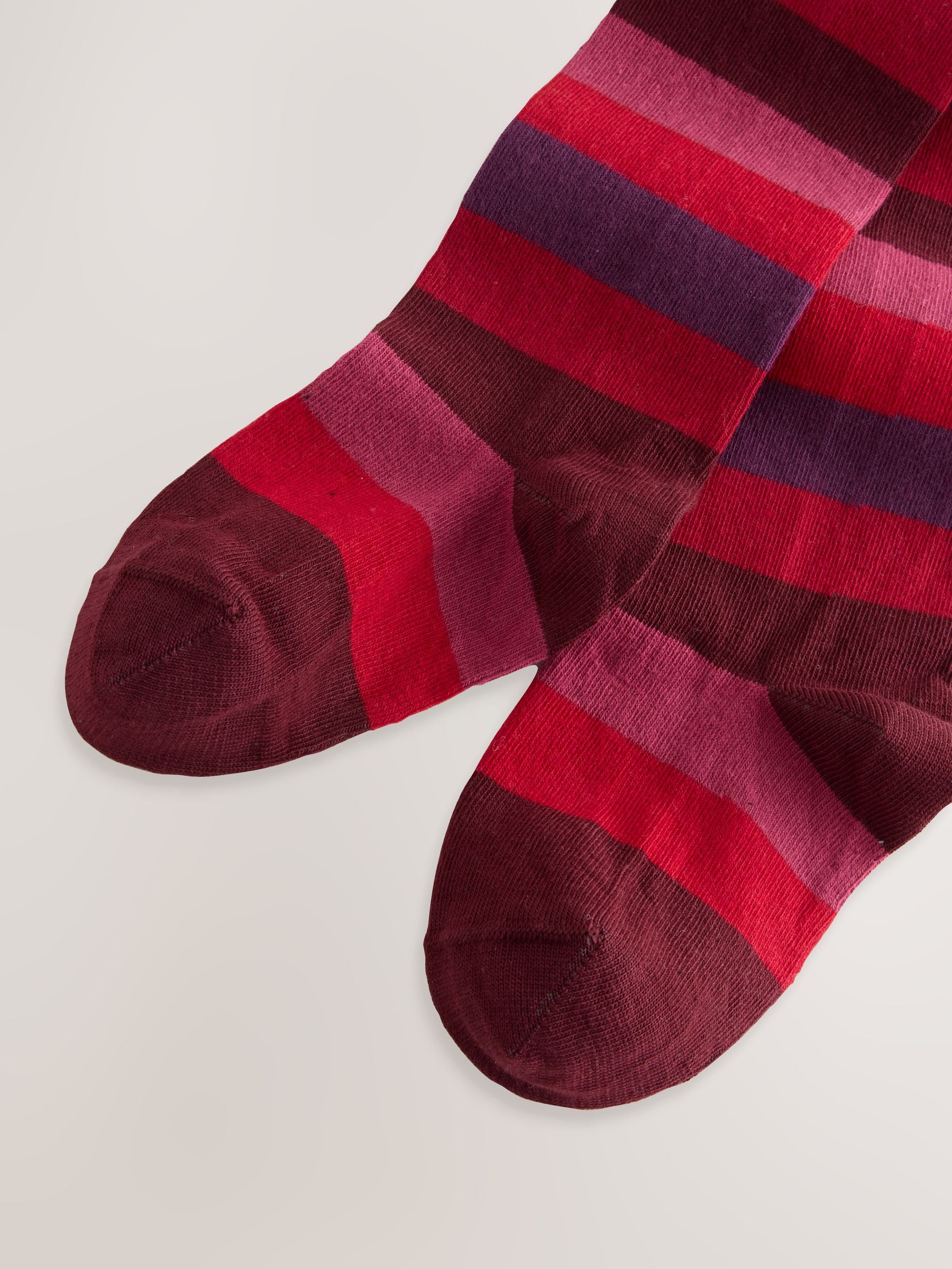 Berry Red Cotton Rich Stripe Tights