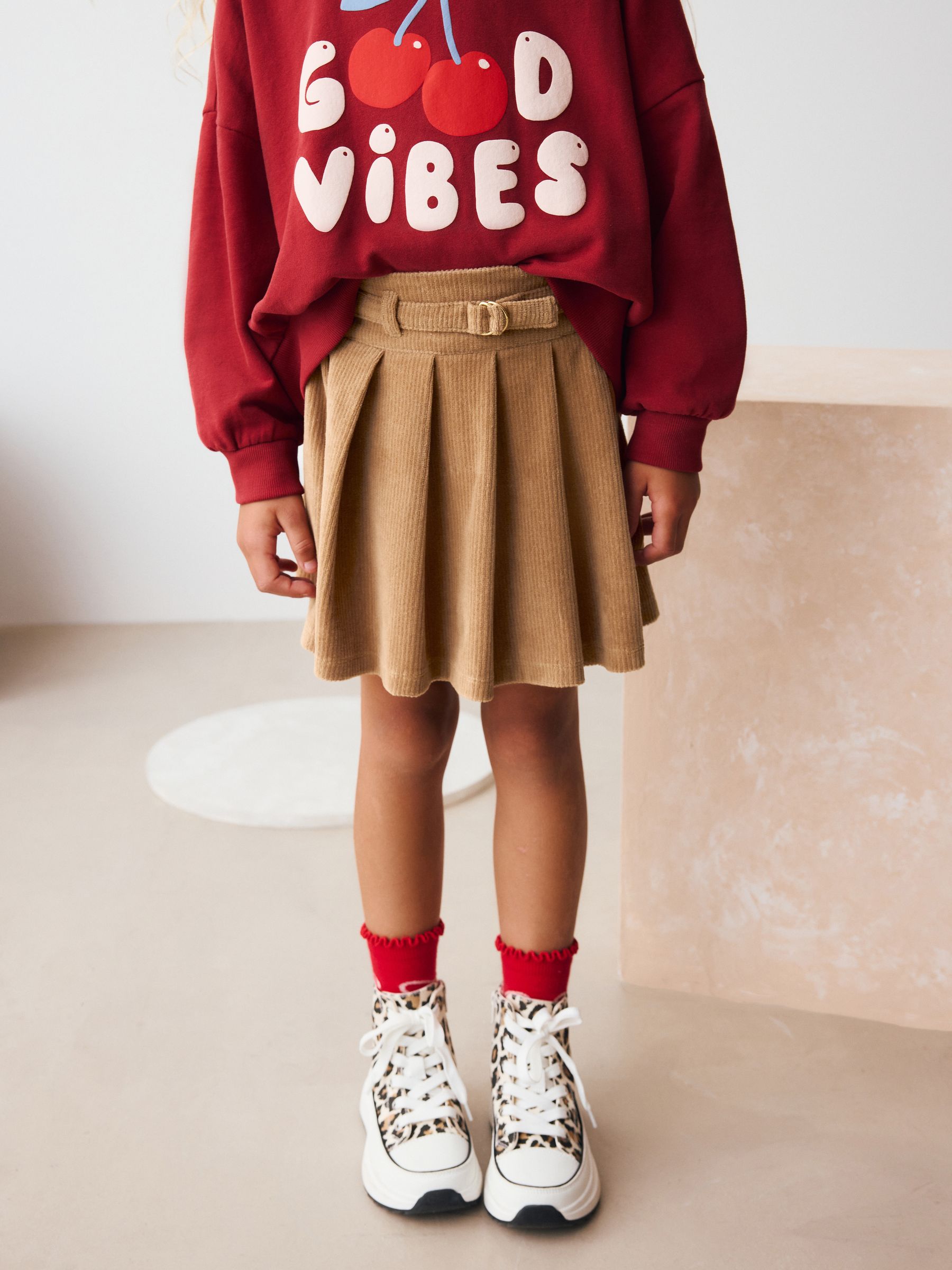 Neutral Brown Cord Skirt (3-16yrs)