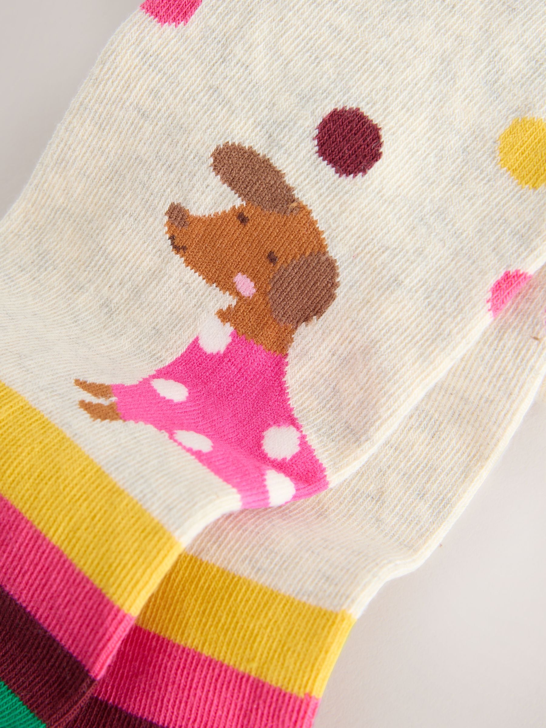 Cream Cotton Rich Dog Character Print Tights