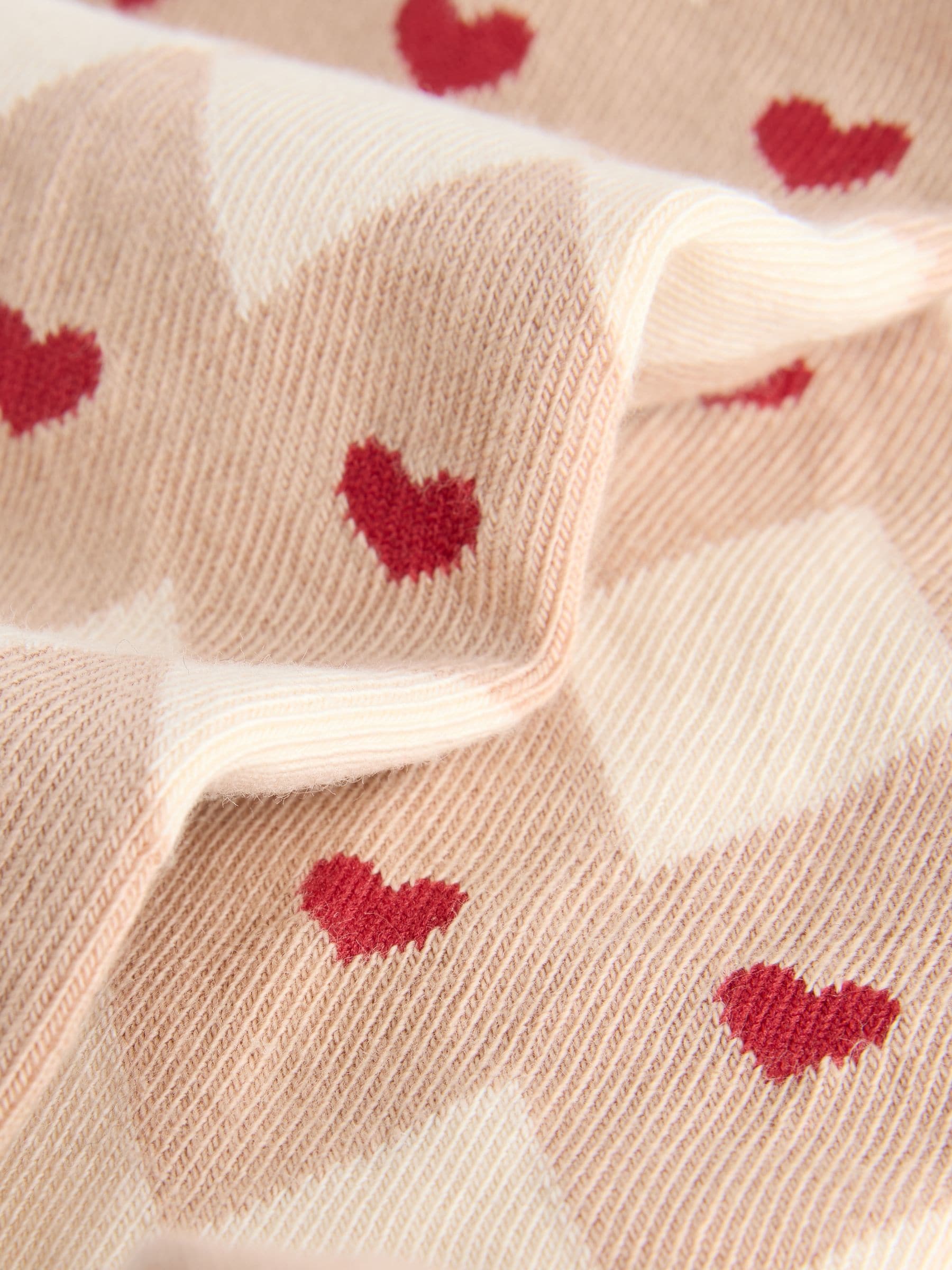 Cream/Red Cotton Rich Argyle Heart Print Tights